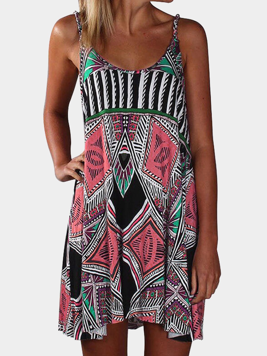 

URBANIC Pink & Black Printed A-Line Slip Dress