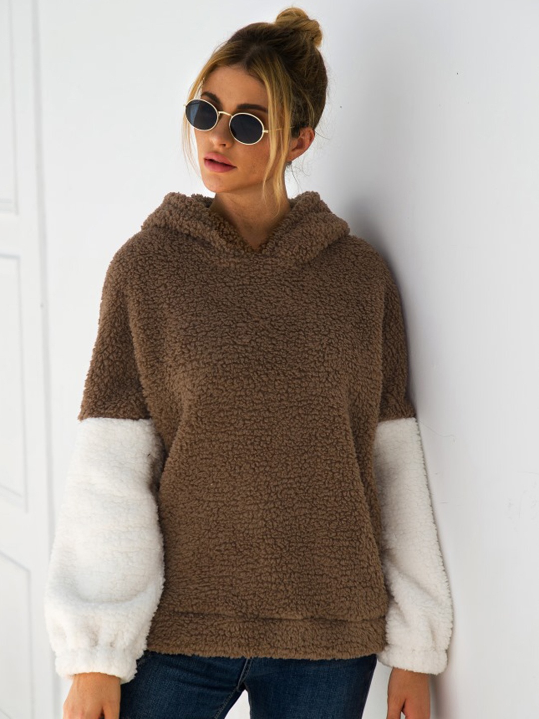 

URBANIC Women Brown Hooded Pullover Sweatshirt