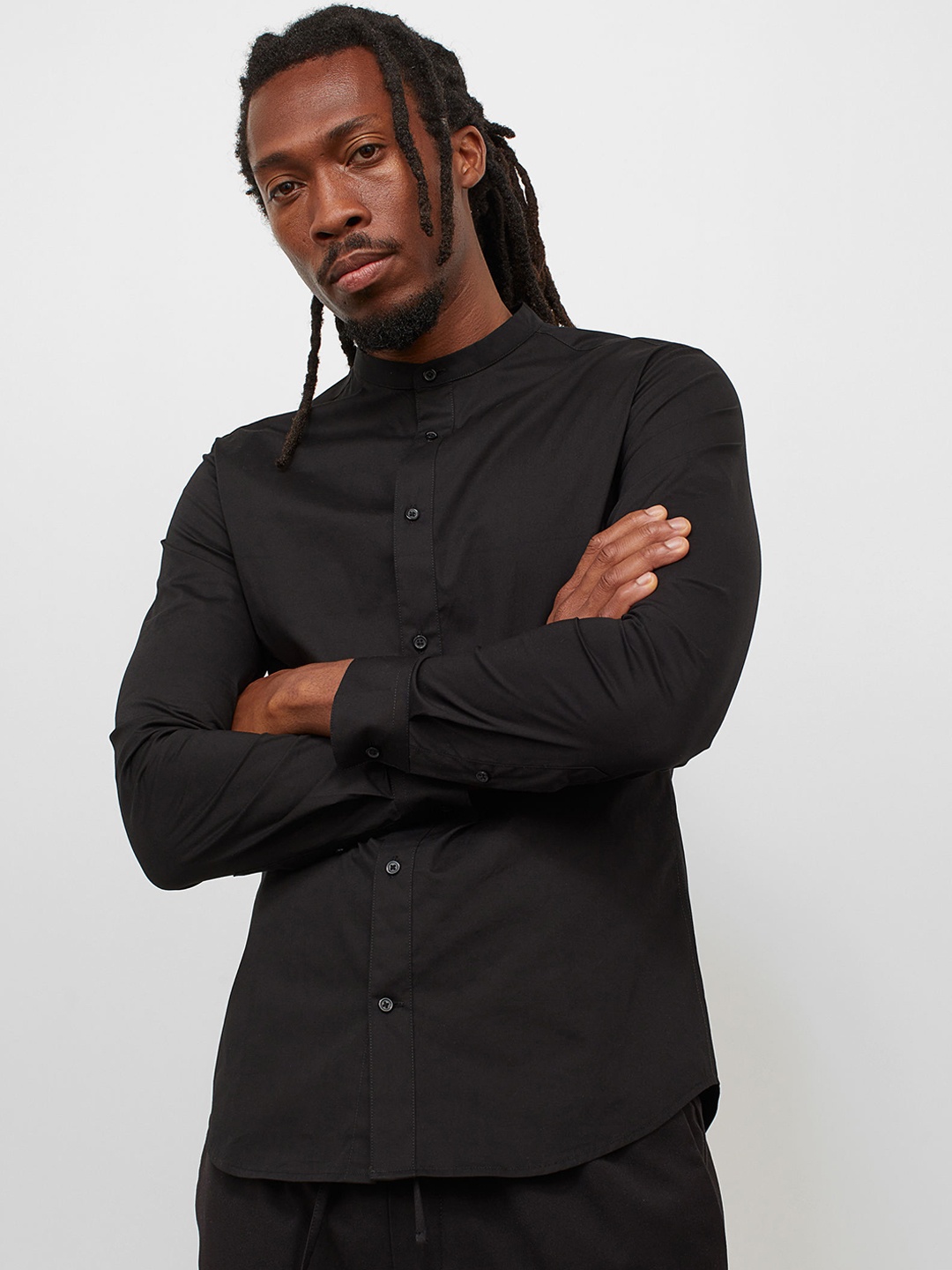 

H&M Men Black Muscle Fit Grandad Shirt