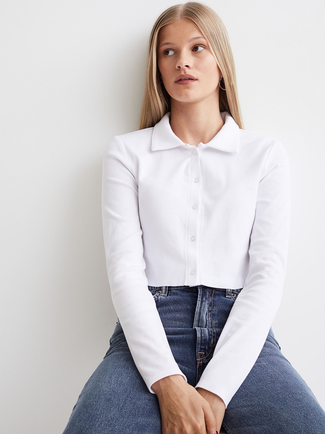 

H&M Women White Button-Front Top