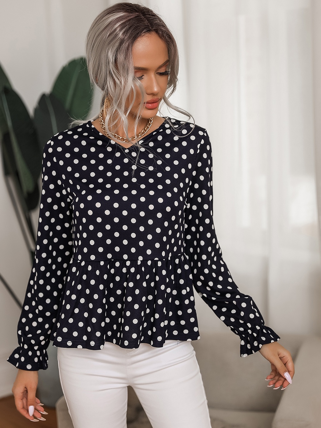 

URBANIC Black & White Peplum Top