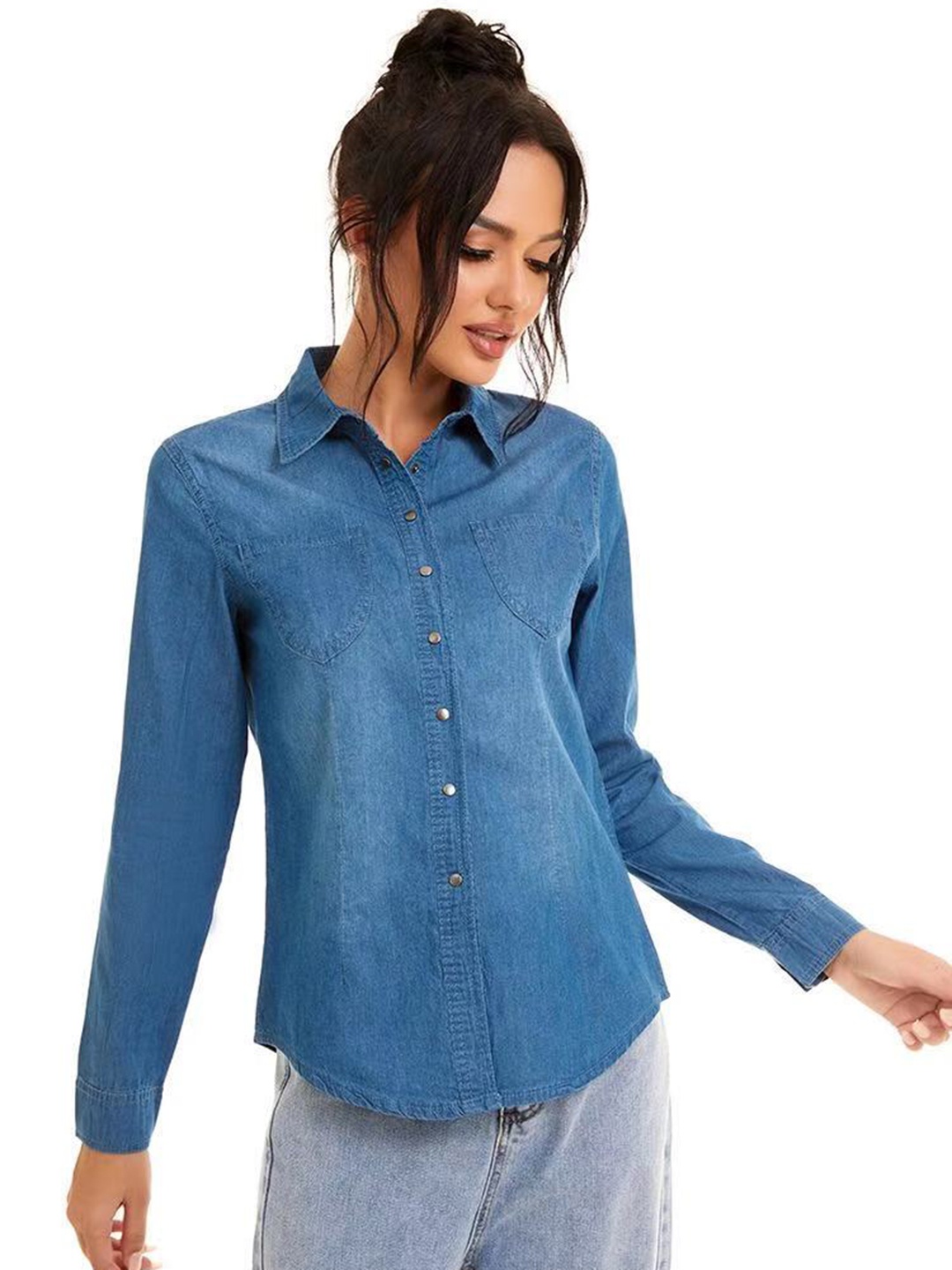 

URBANIC Blue Pocket Placket Shirt Style Top