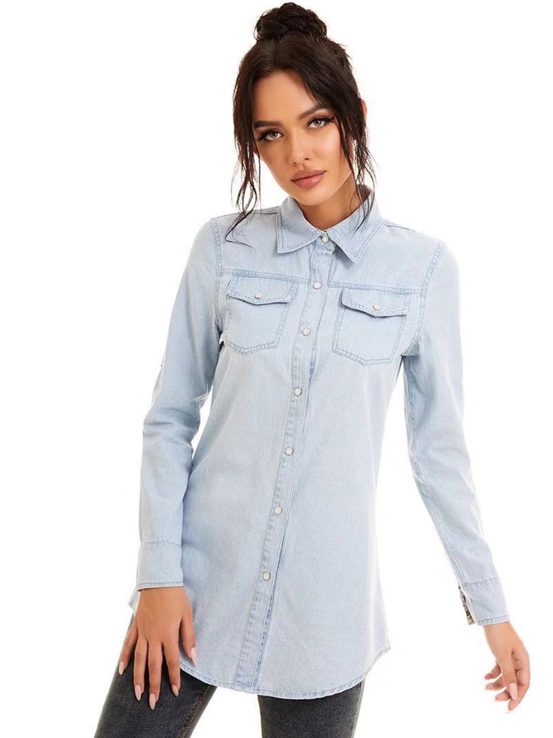 

URBANIC Women Blue Pure Cotton Opaque Casual Shirt