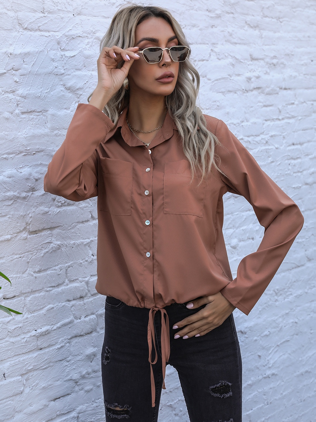 

URBANIC Brown Shirt Style Top