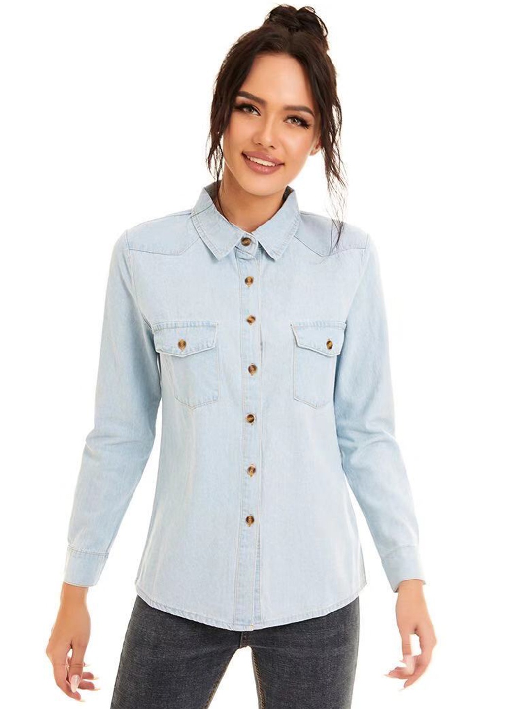 

URBANIC Women Blue Pure Cotton Opaque Casual Shirt