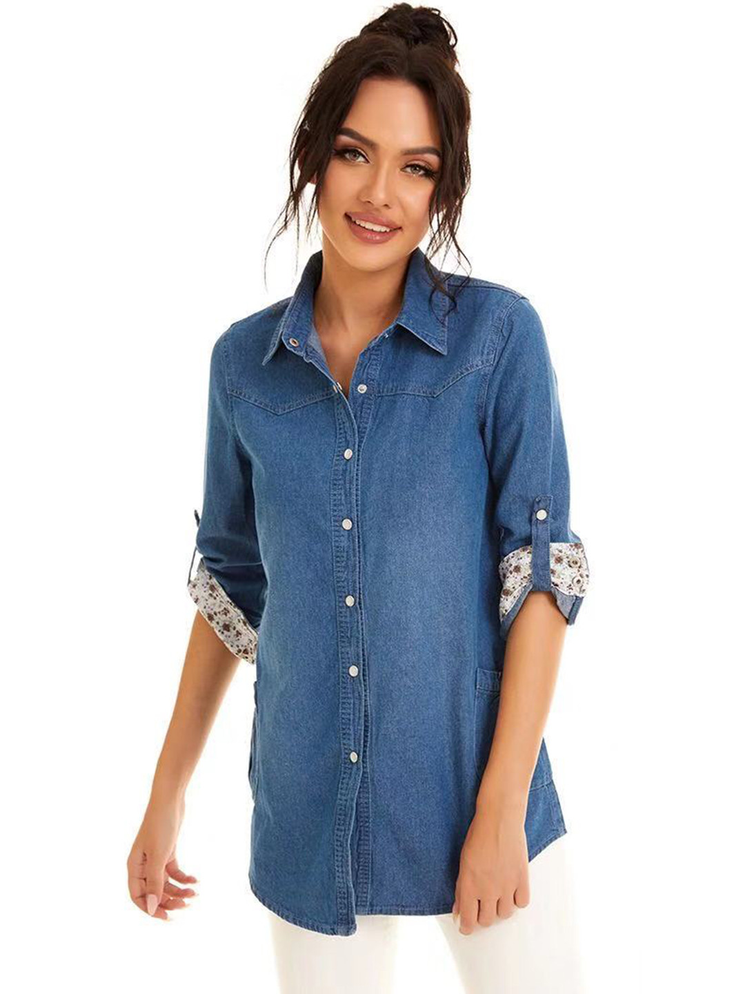 

URBANIC Women Blue Pure Cotton Opaque Casual Shirt