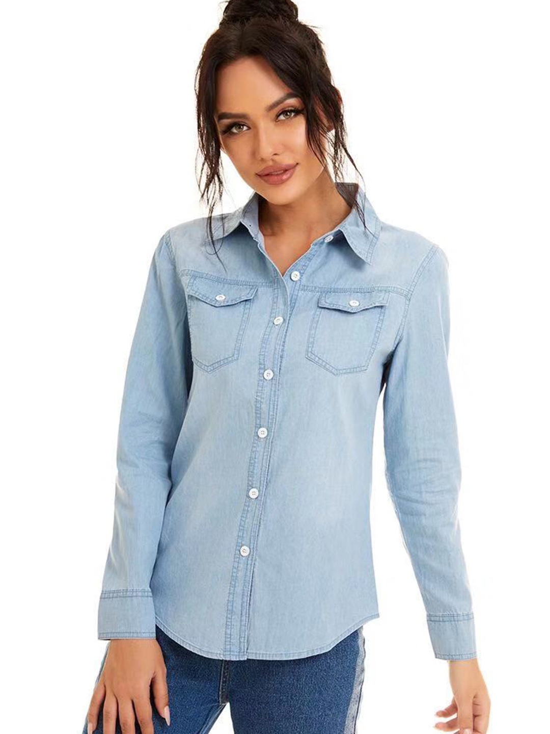 

URBANIC Women Blue Pure Cotton Opaque Casual Shirt
