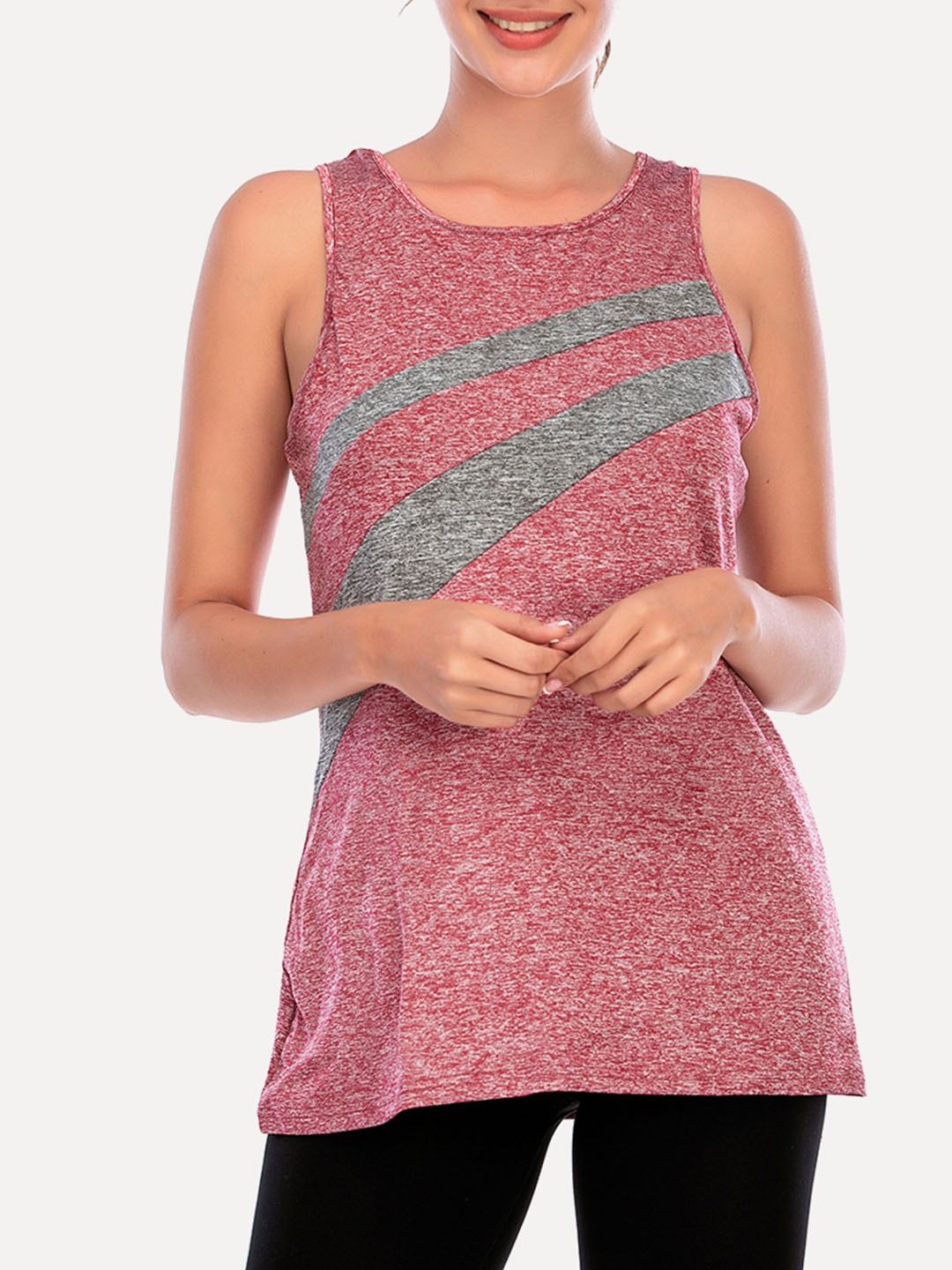

URBANIC Women Pink & Grey Melange Striped T-shirt