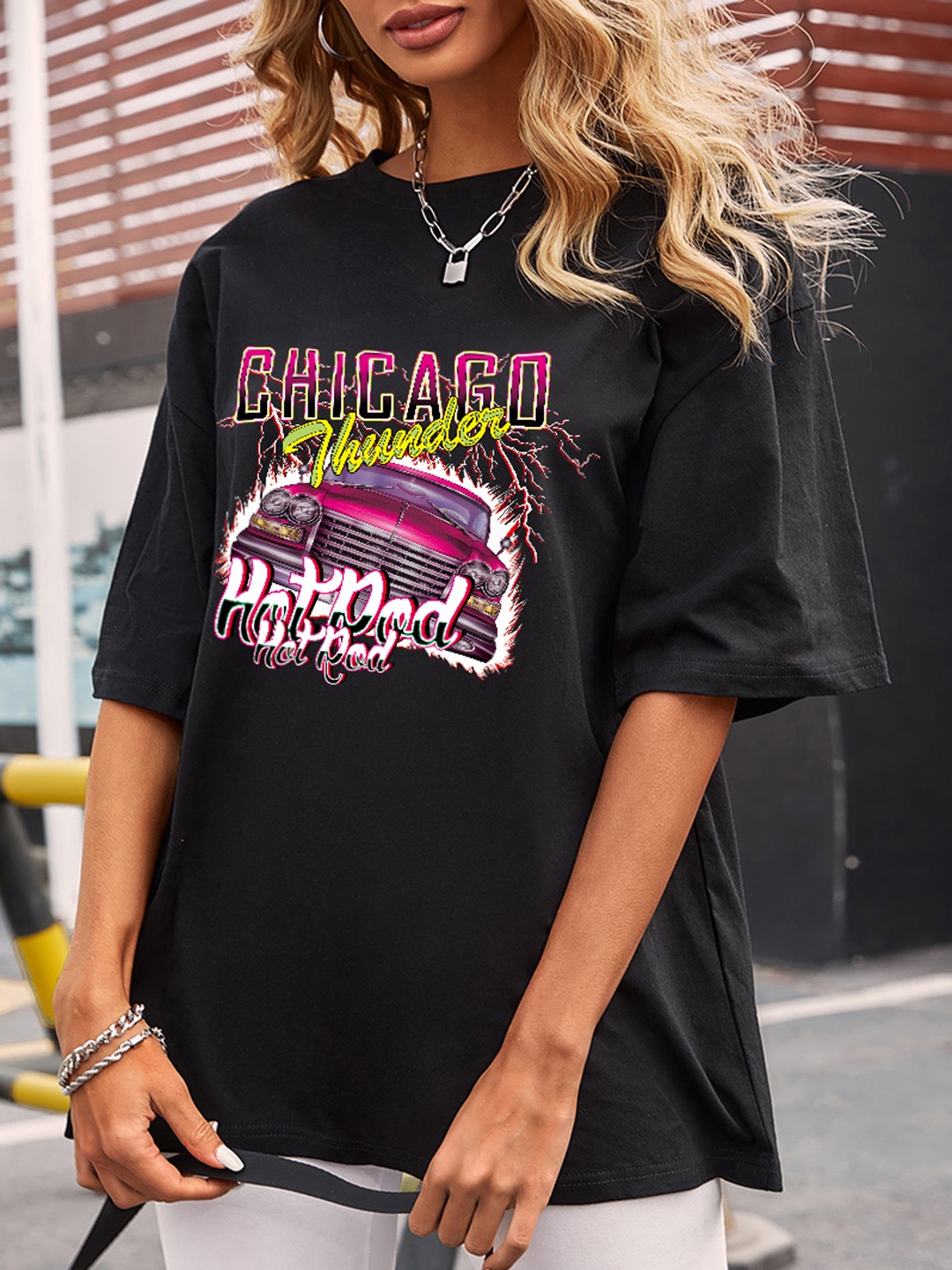 

URBANIC Women Black & Pink Typography Printed Extended Sleeves T-shirt