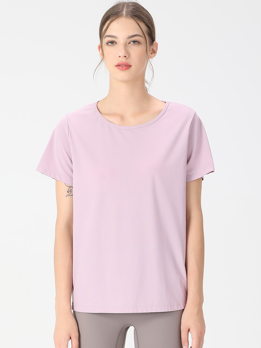 

URBANIC Lavender Solid Styled Back Longline Top