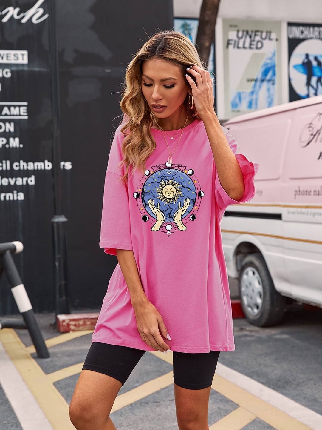 

URBANIC Women Black Printed Extended Sleeves T-shirt
