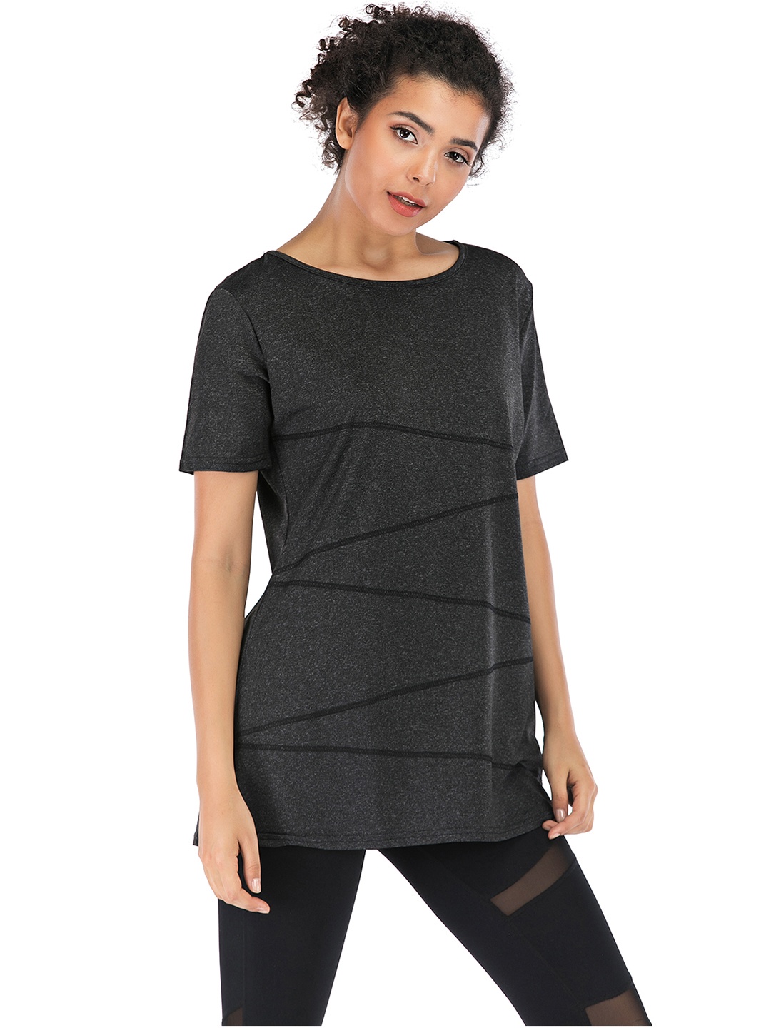 

URBANIC Women Charcoal Grey Solid T-shirt