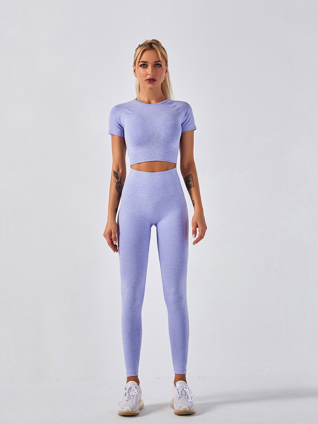 

URBANIC Women Lavender Melange Effect Slim Fit High-Waist Gym Track Suit