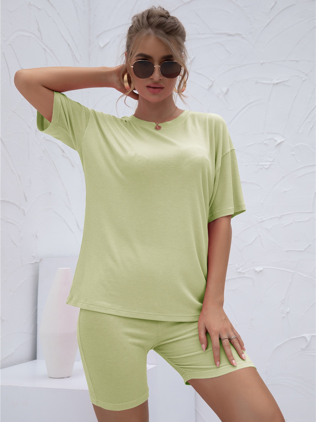 

URBANIC Women Lime Green Solid Two-Piece Set