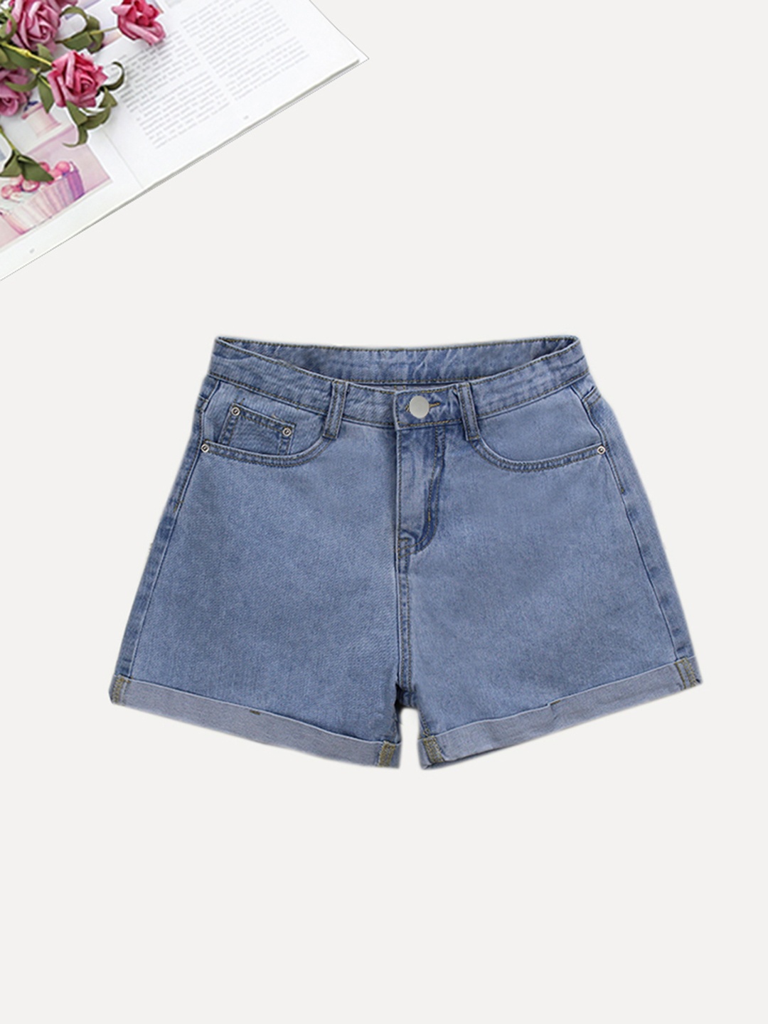 

URBANIC Women Blue Solid Denim Shorts