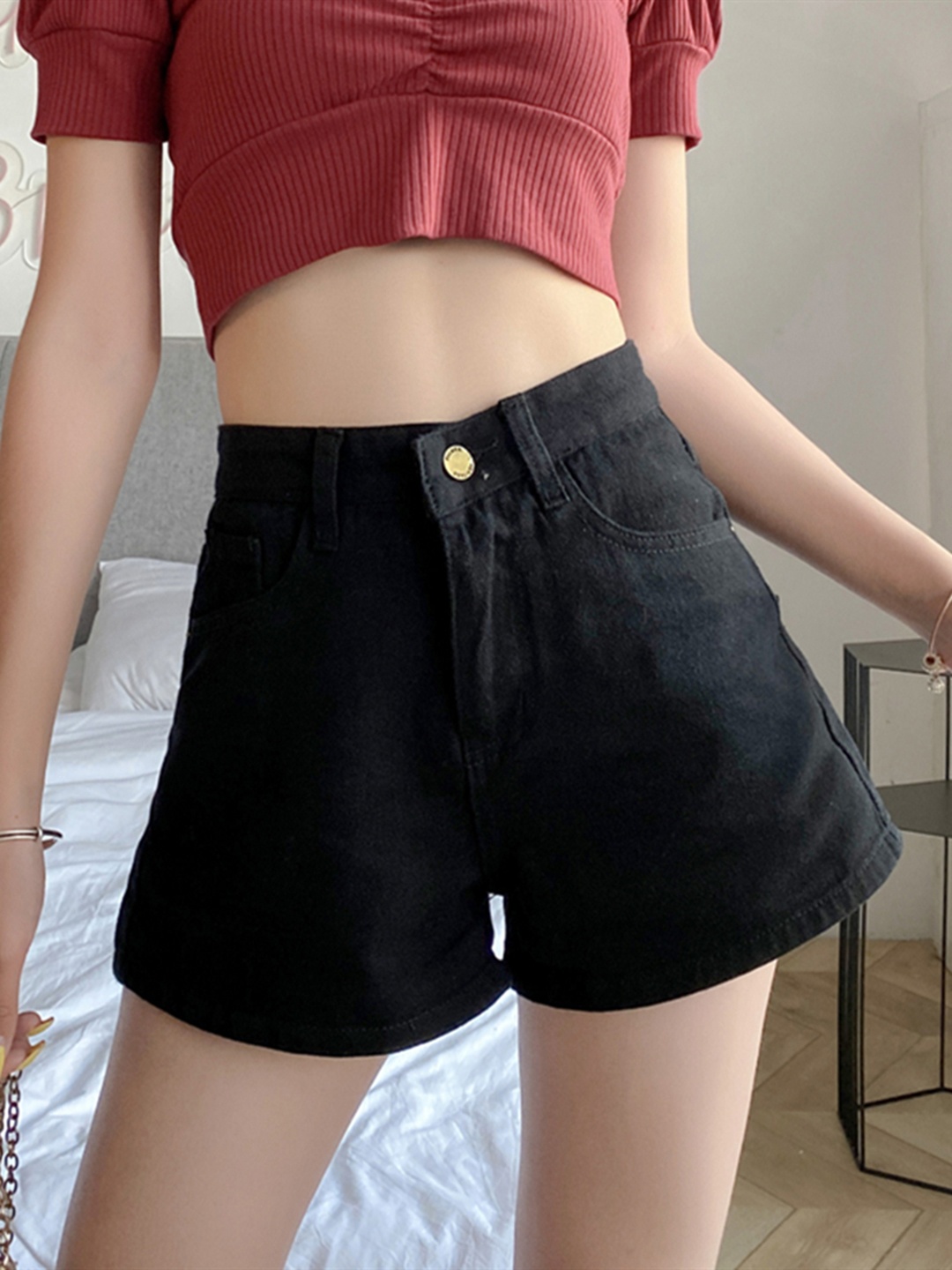 

URBANIC Women Black Solid Denim Shorts