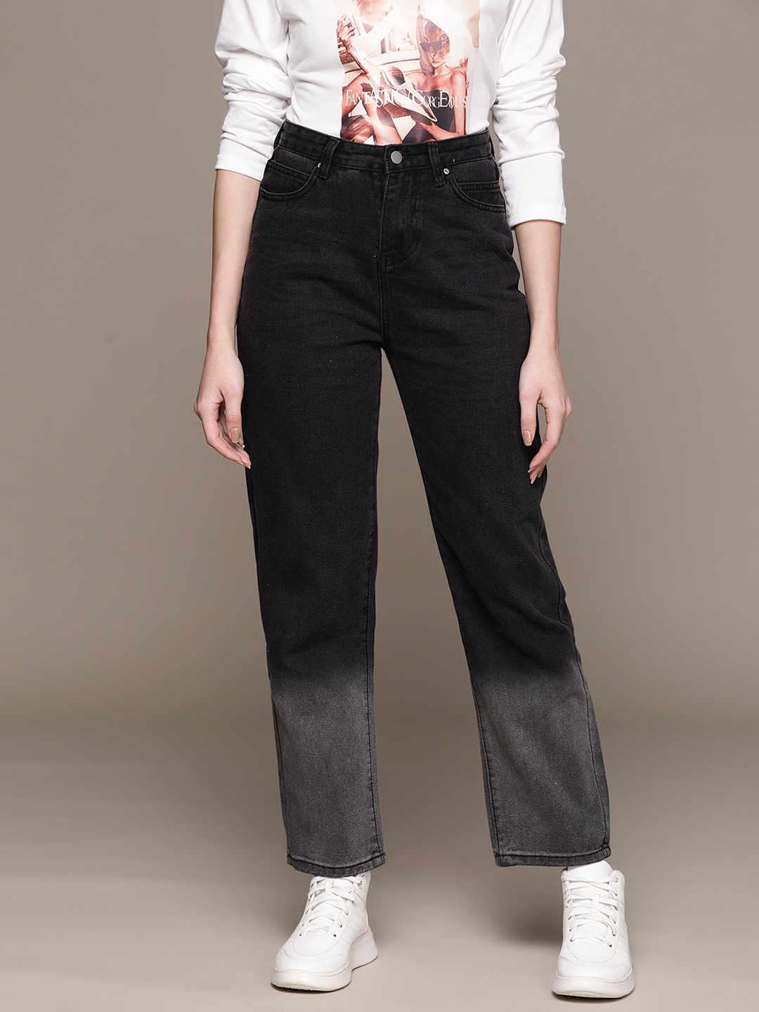 

URBANIC Women Charcoal Grey Solid Wide Leg Jeans