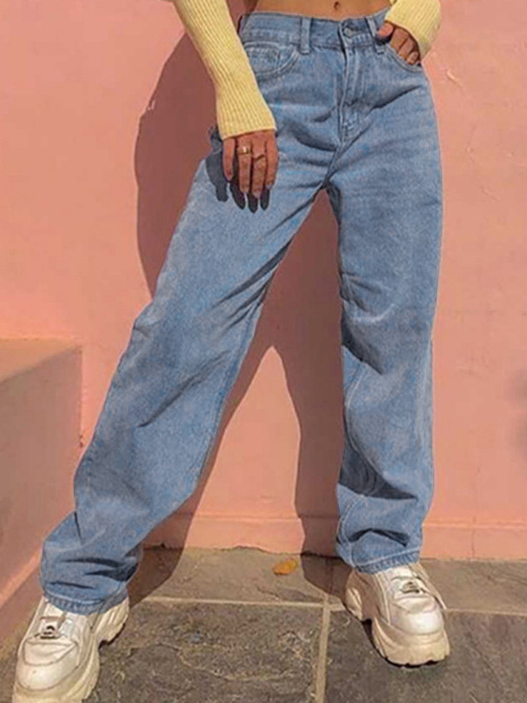 

URBANIC Women Blue Cotton Wide Leg Clean Look Jeans