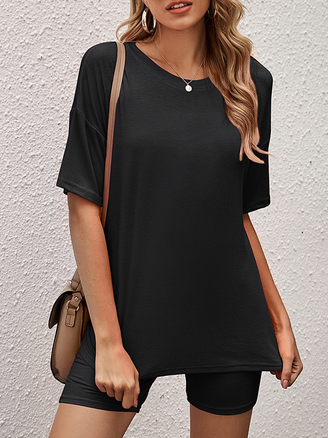 

URBANIC Women Black Solid Shorts Set