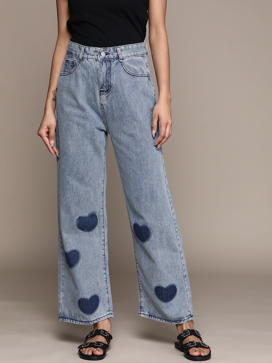 

URBANIC Women Blue Printed Straight Fit Printed Stretchable Jeans