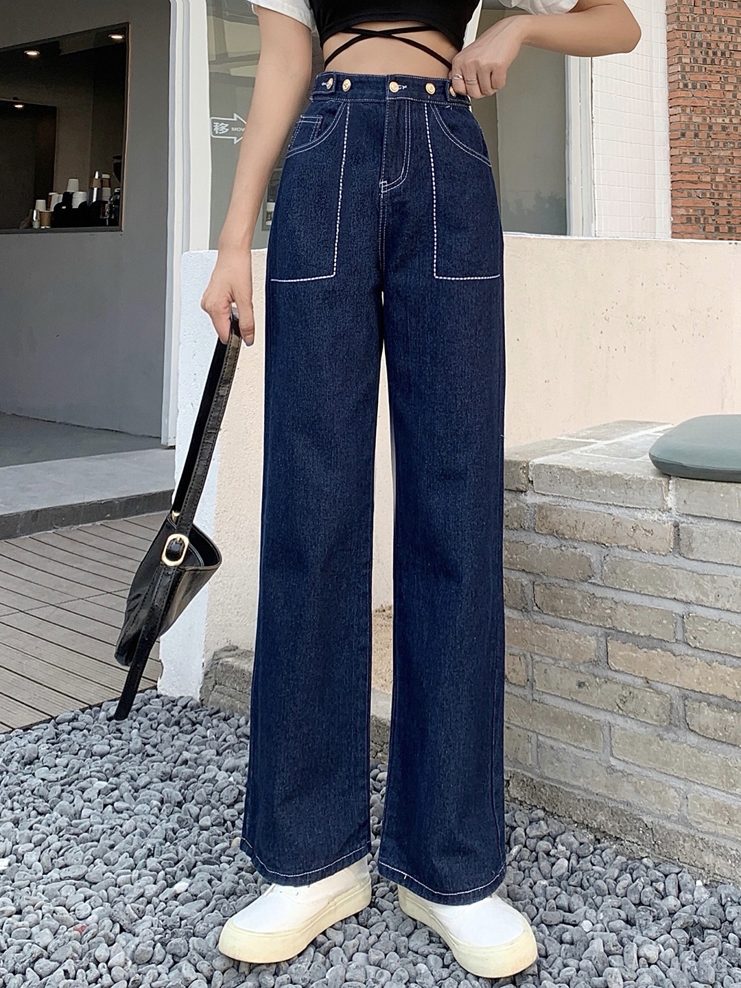 

URBANIC Women Navy Blue Wide Leg High-Rise Stretchable Jeans