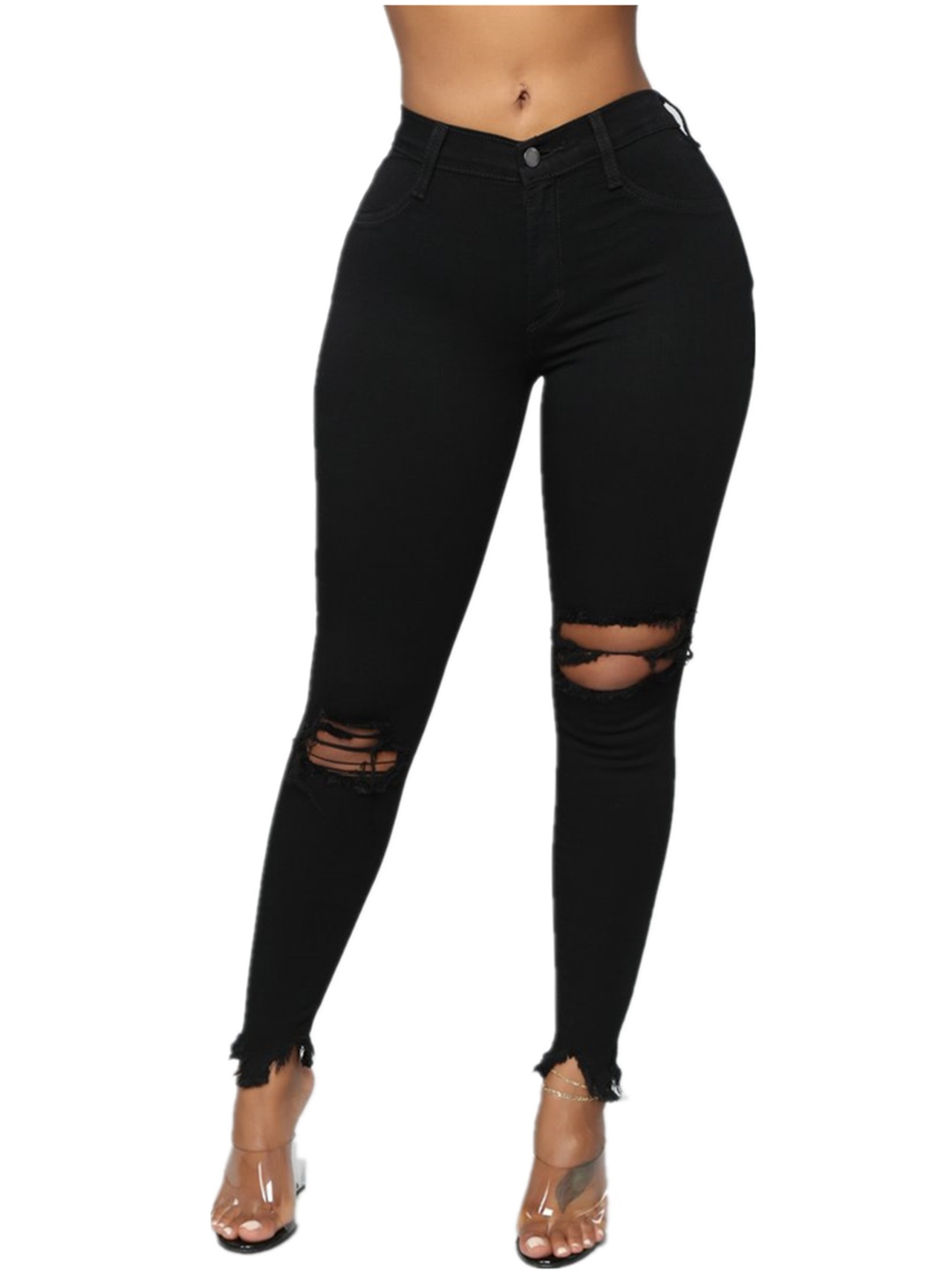 

URBANIC Women Black Skinny Fit High-Rise Slash Knee Stretchable Jeans