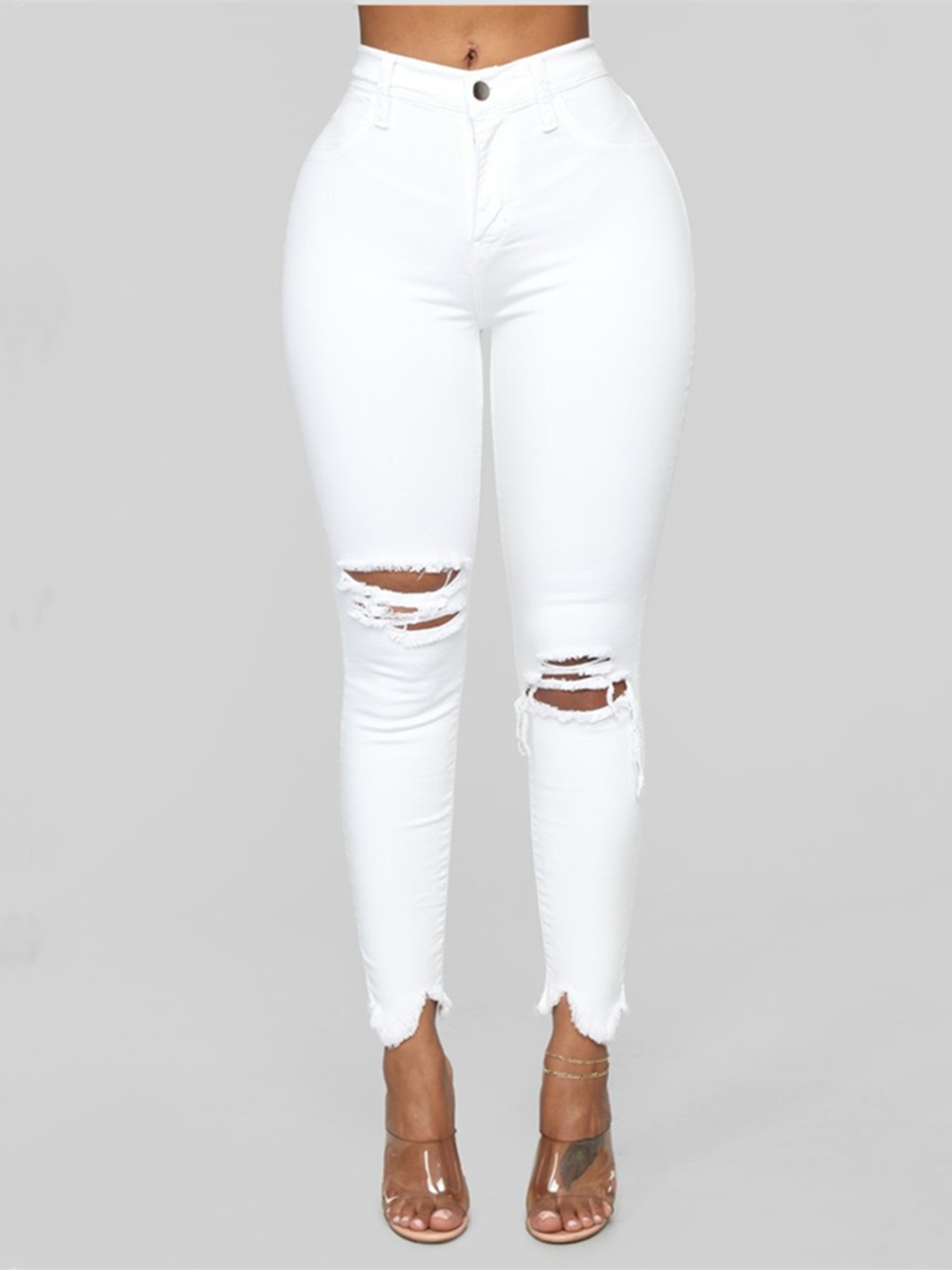 

URBANIC Women White Cotton Skinny Fit Mid-Rise Slash Knee Stretchable Cropped Jeans