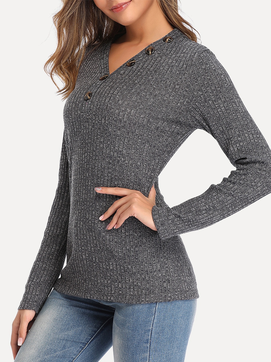 

URBANIC Women Charcoal Grey Self Striped Pullover