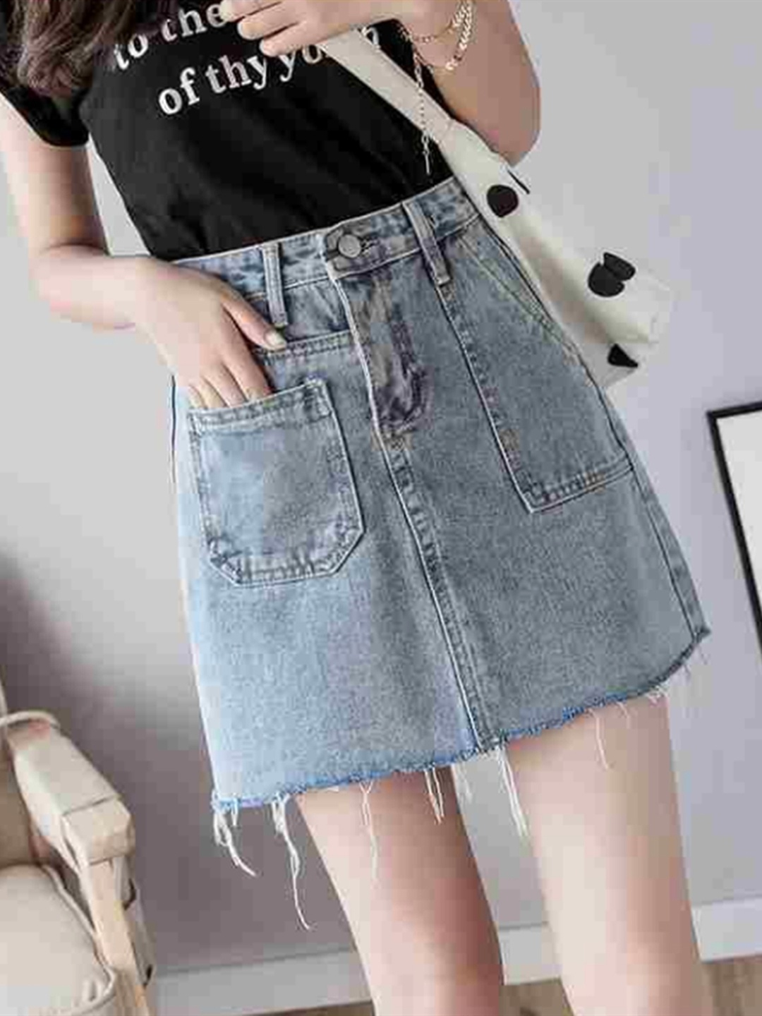 

URBANIC Women Blue Denim Solid A-Line Skirt