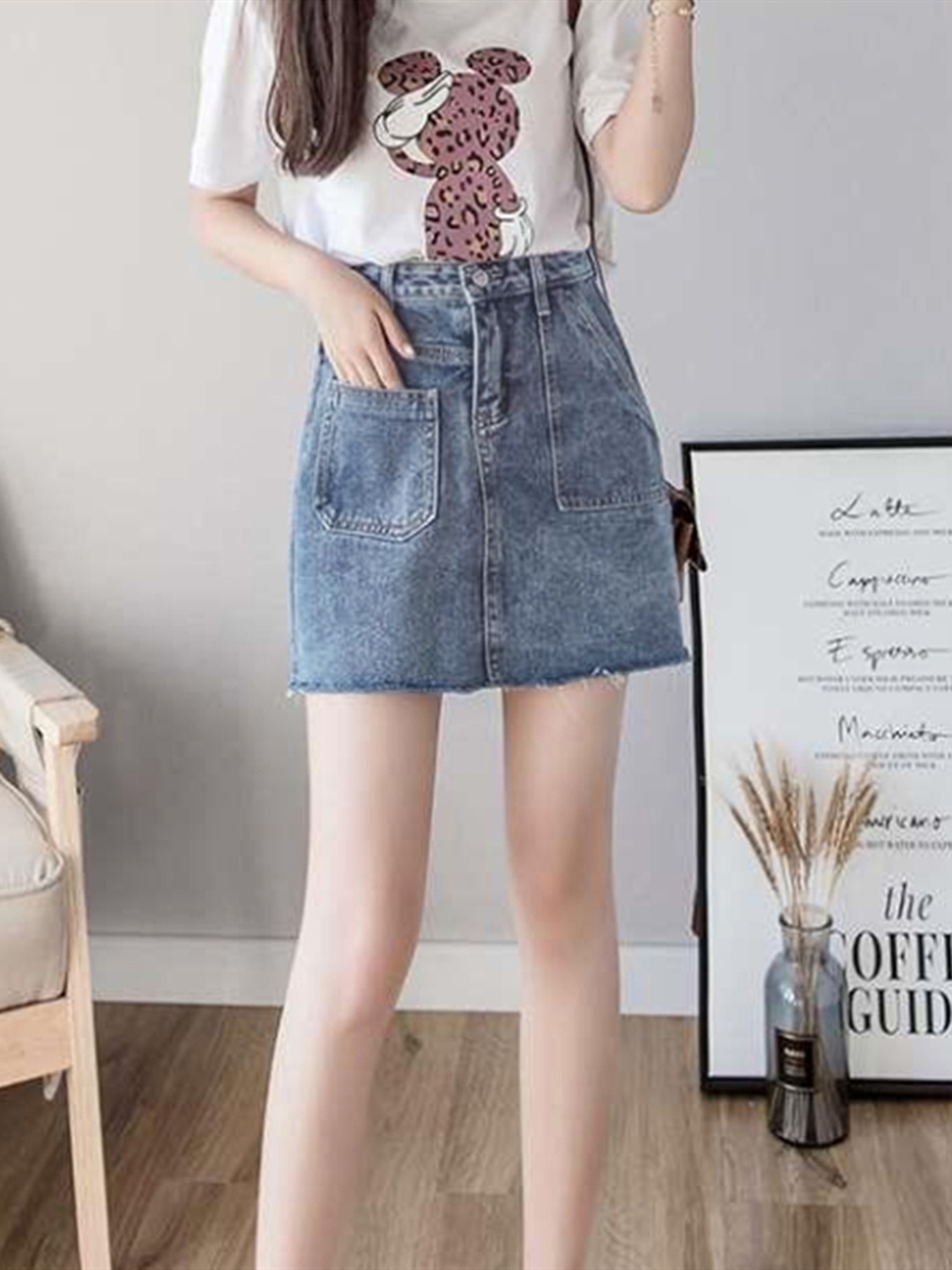 

URBANIC Women Navy Blue Pure Cotton Denim Solid Straight Skirt