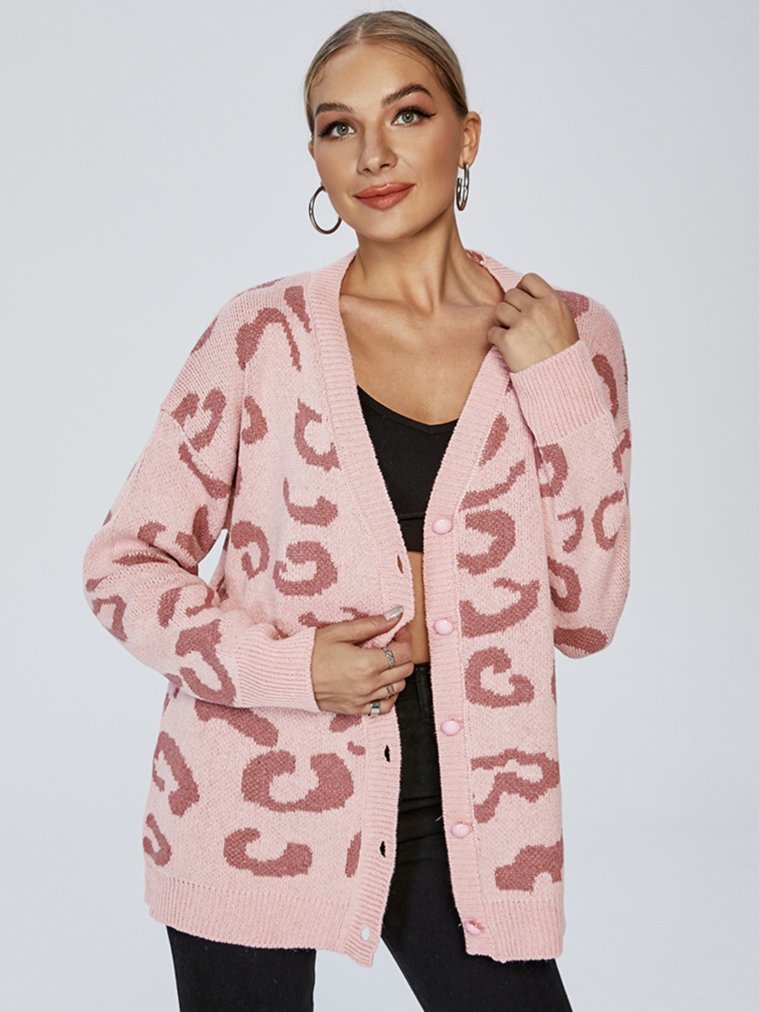 

URBANIC Women Pink Printed Cardigan