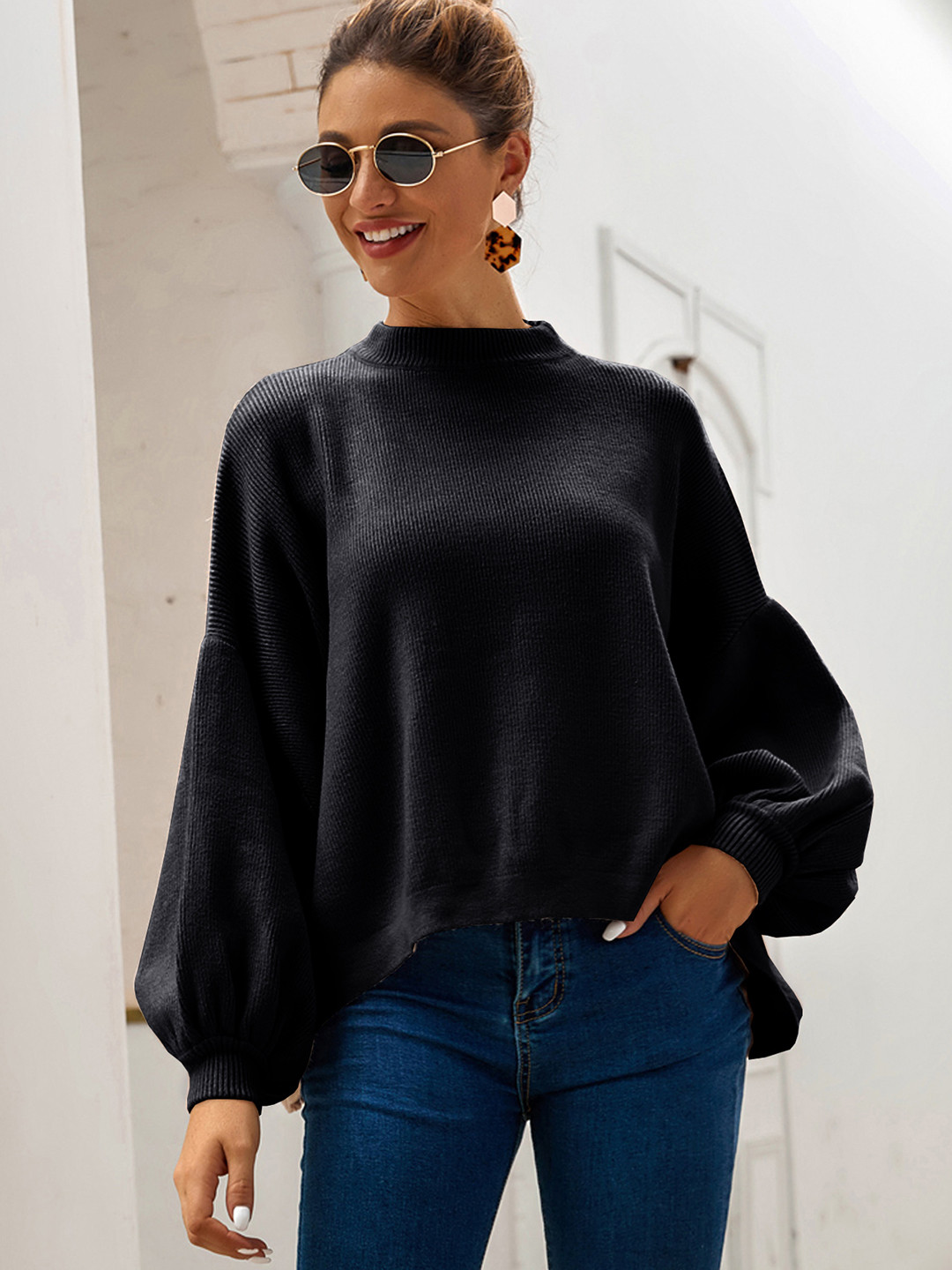 

URBANIC Women Black Solid Pullover