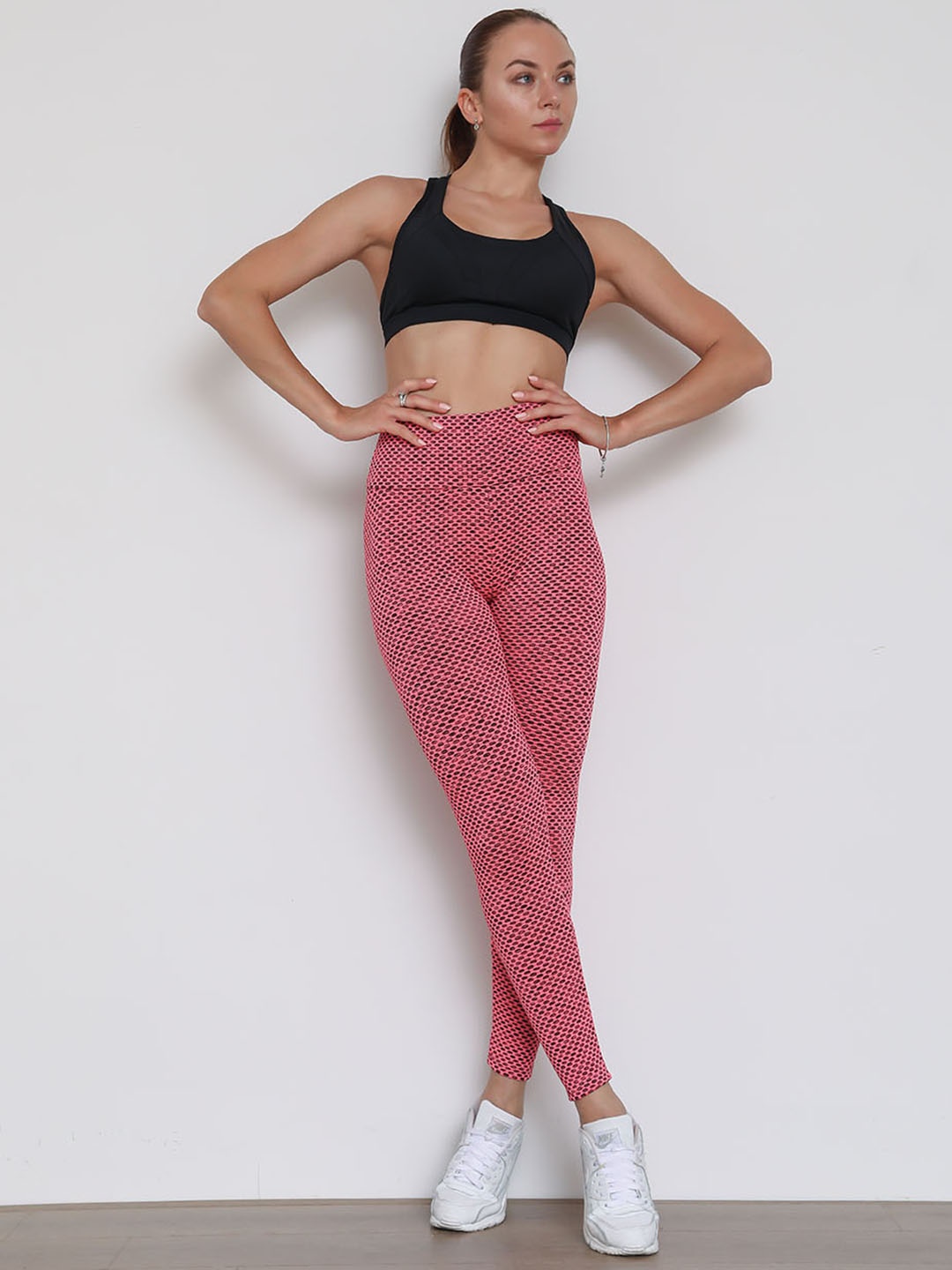

URBANIC Women Pink Self Design High-Rise Slim-Fit Gym Tights