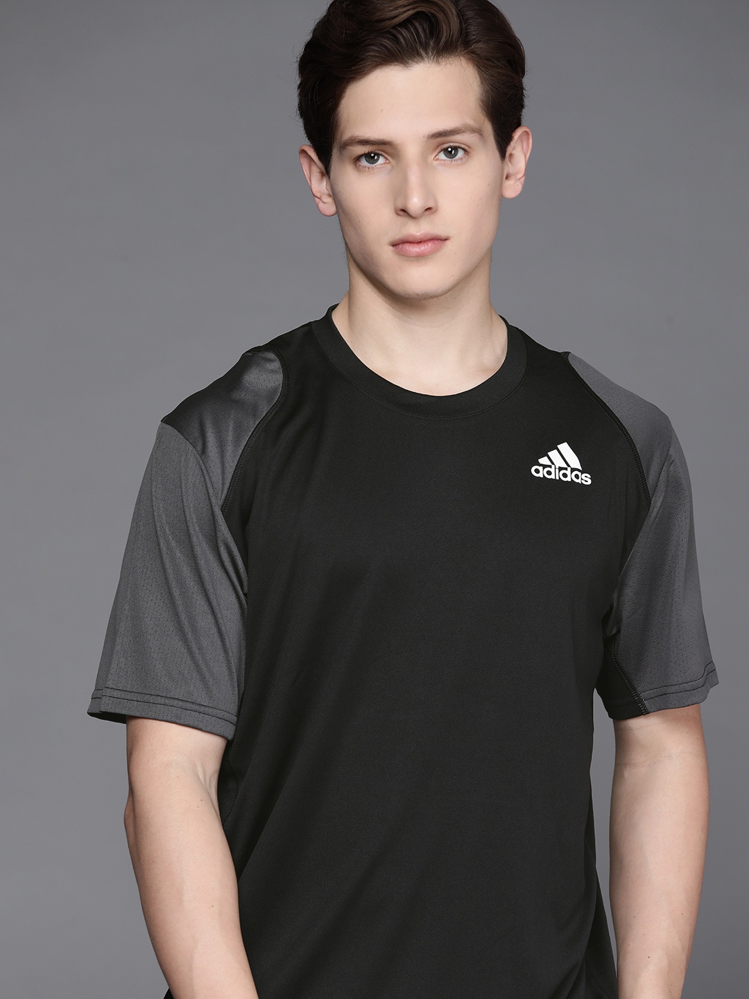 

ADIDAS Men Black & Grey Solid Tennis Club Sustainable T-shirt