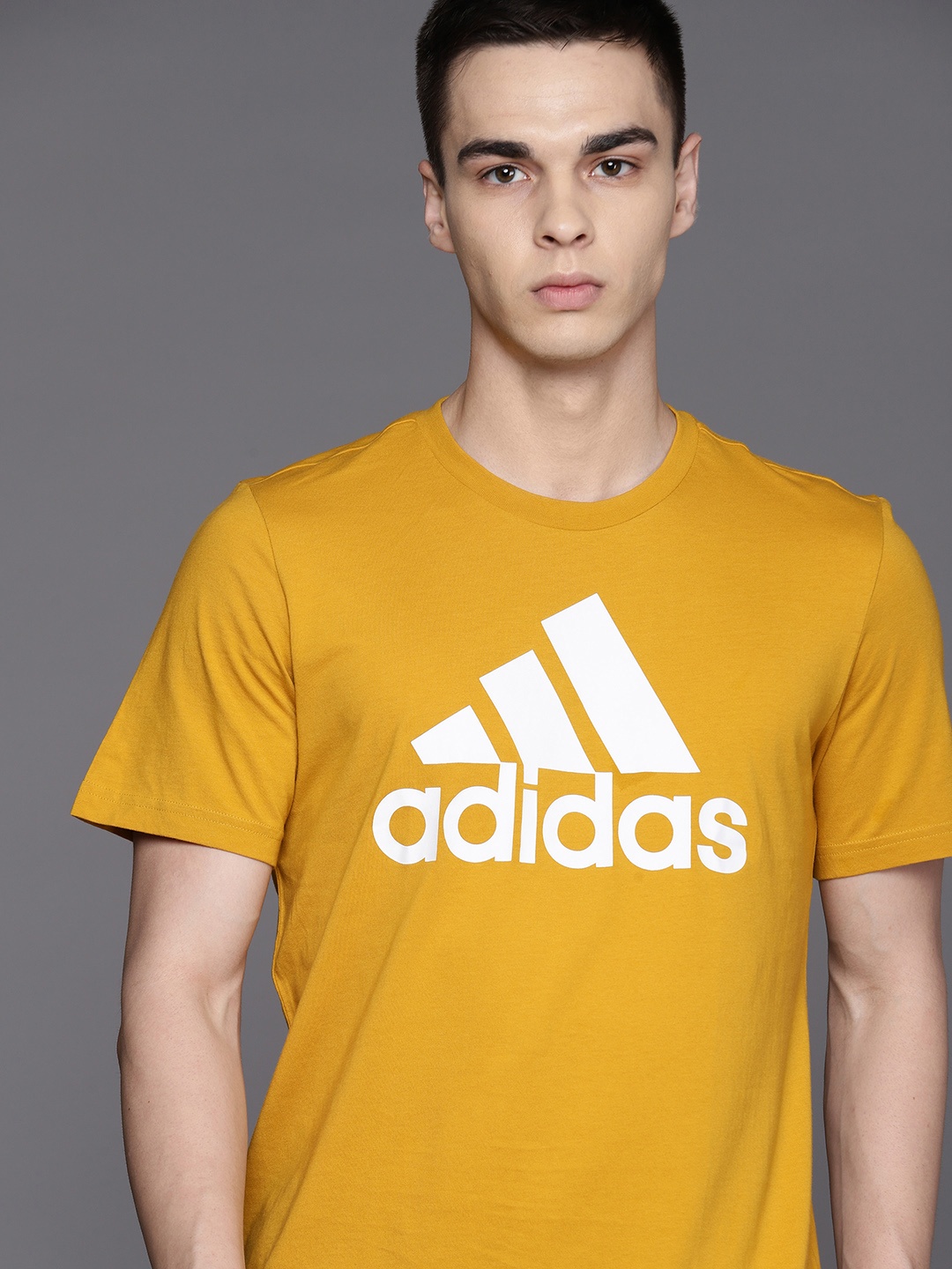 

ADIDAS Brand Logo Printed Pure Cotton T-shirt, Mustard