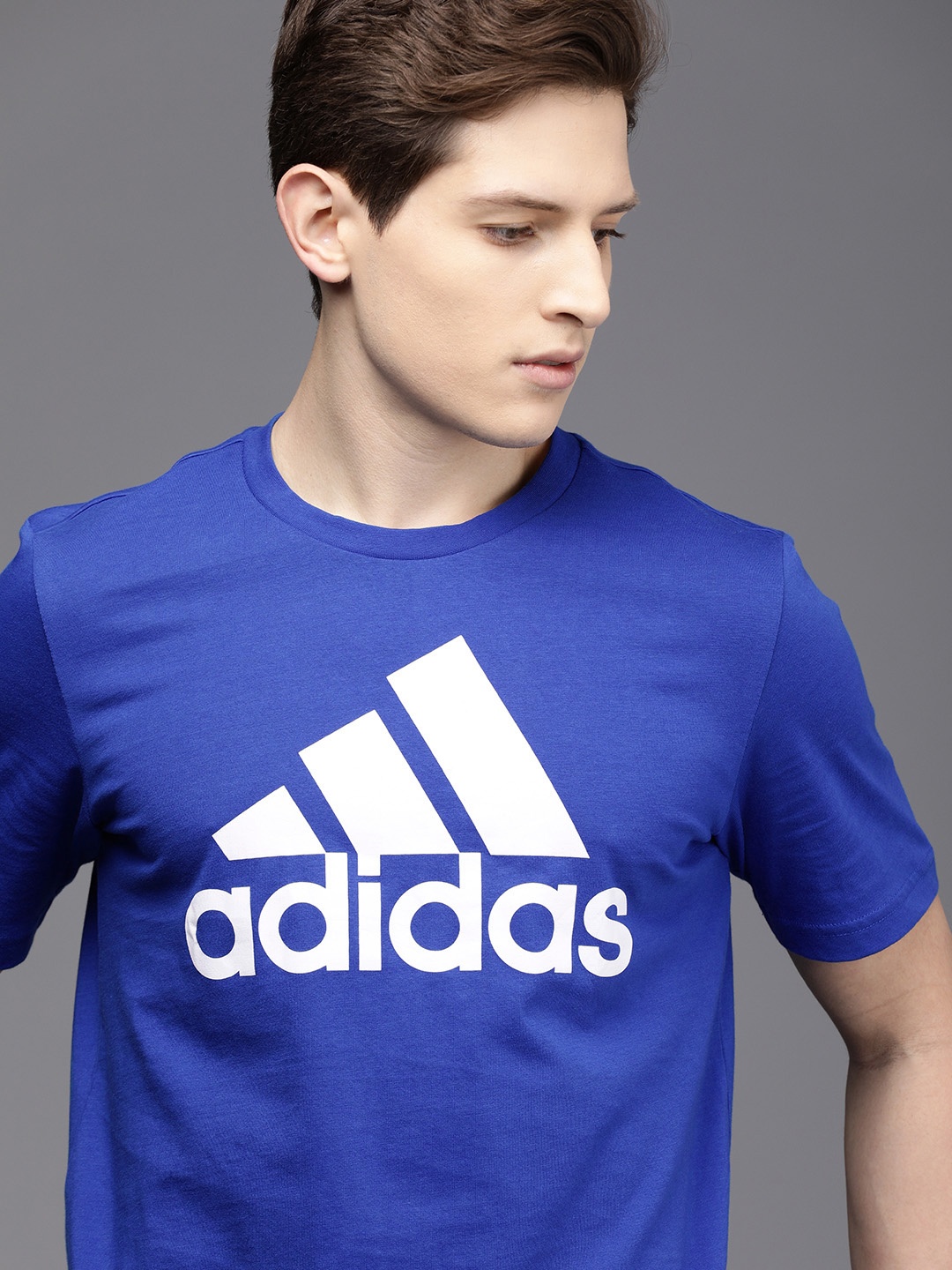 

ADIDAS Men Blue & White Brand Logo Printed Pure Cotton T-shirt