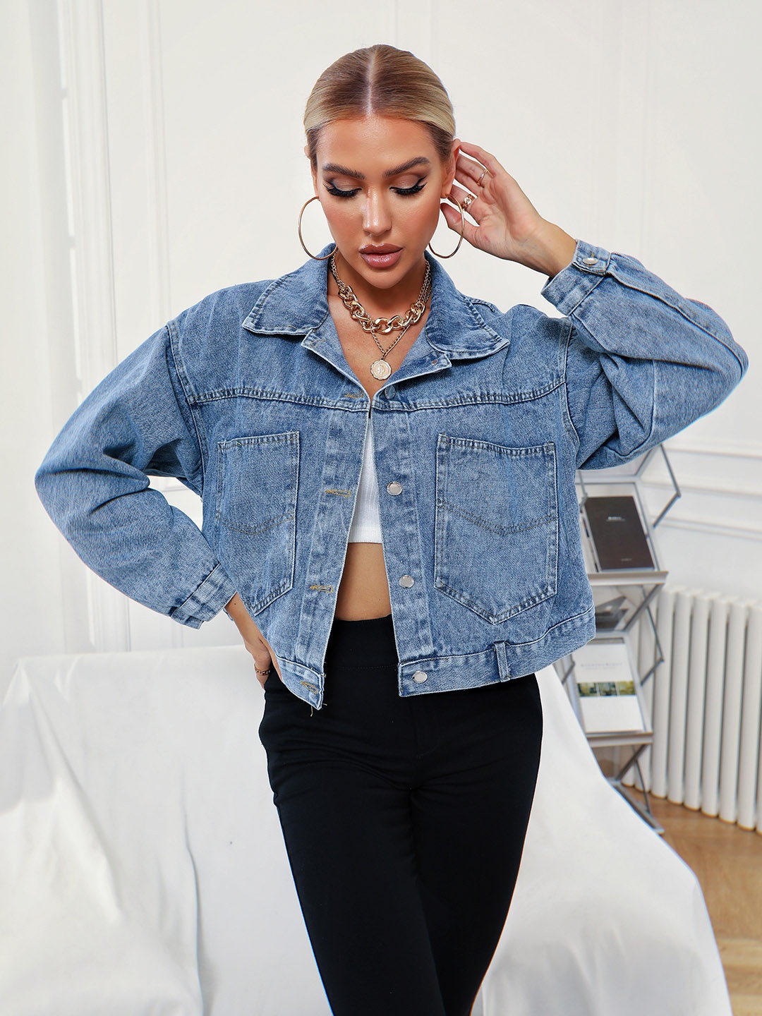 

URBANIC Women Blue Solid Denim Jacket