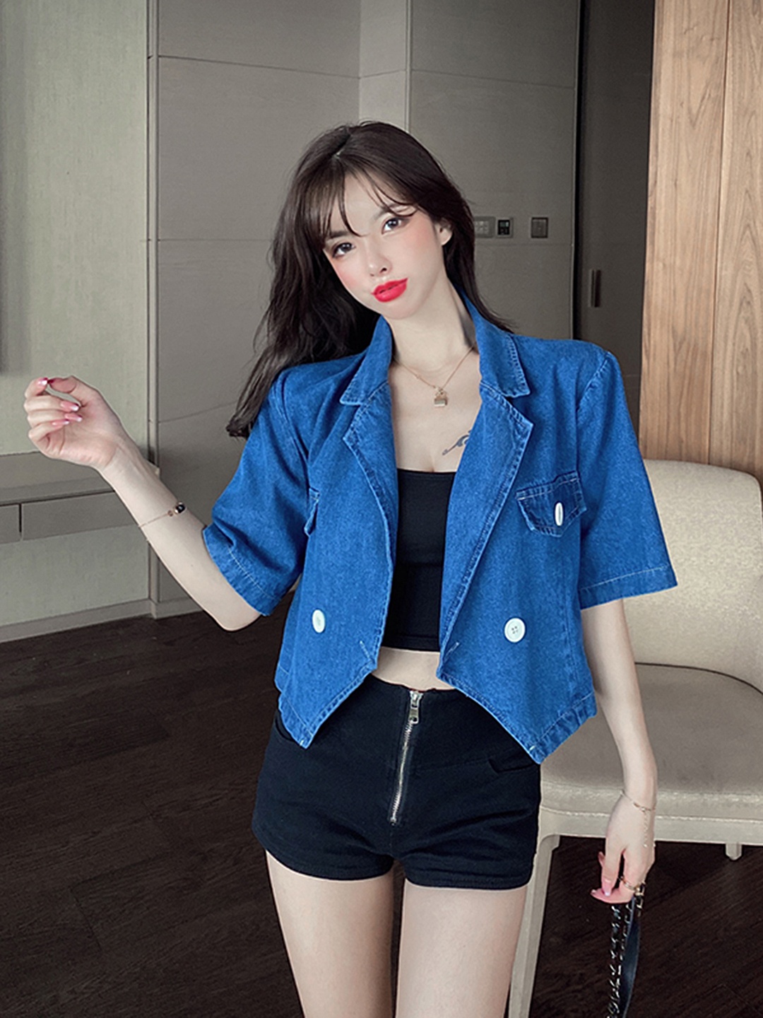 

URBANIC Women Blue Washed Relaxed Fit Cotton Denim Shacket