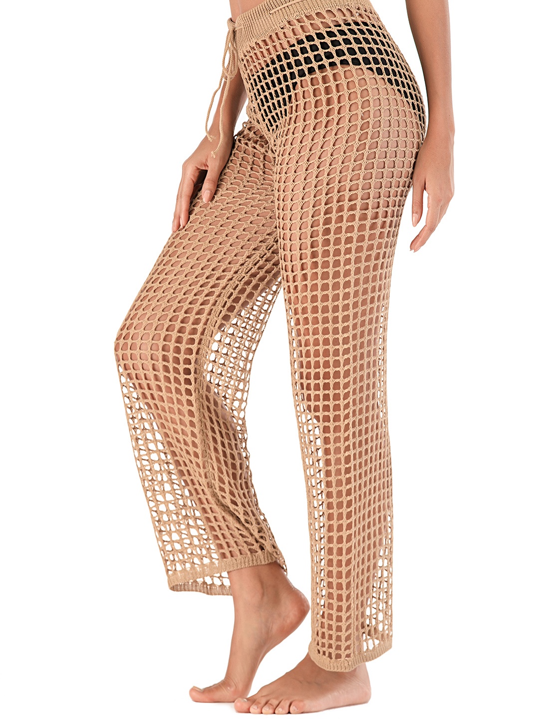 

URBANIC Women Beige Sheer Crochet Swimwear Cover up Trouser