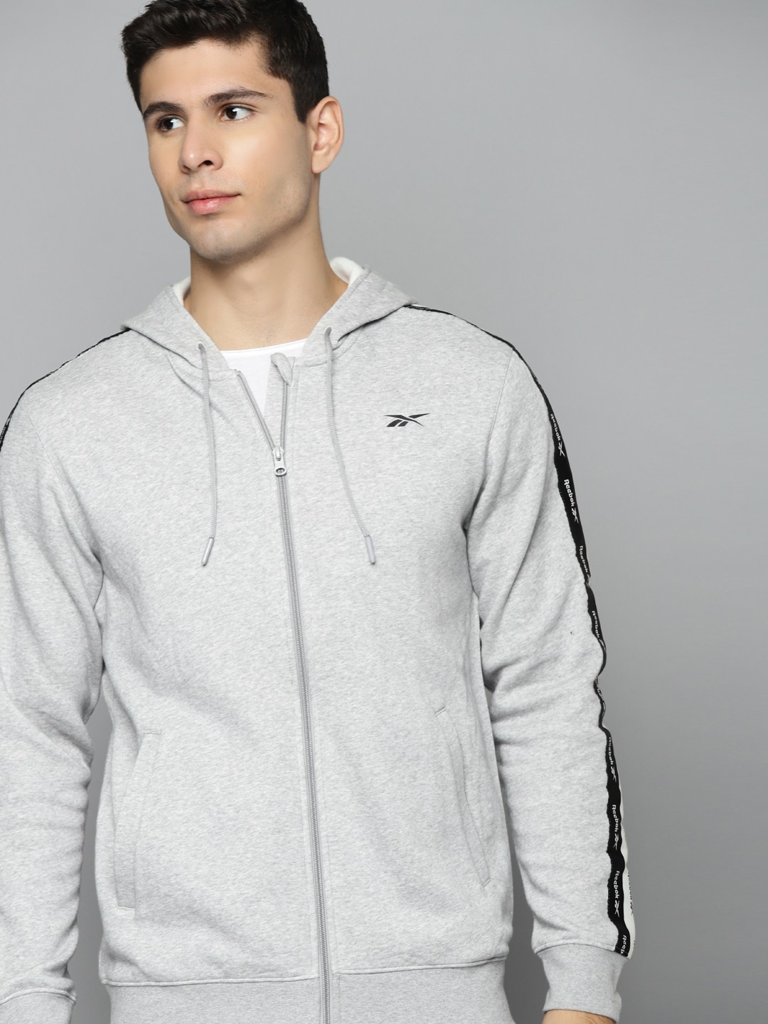 

Reebok Men Grey Melange PERF Hooded Training Sweatshirt