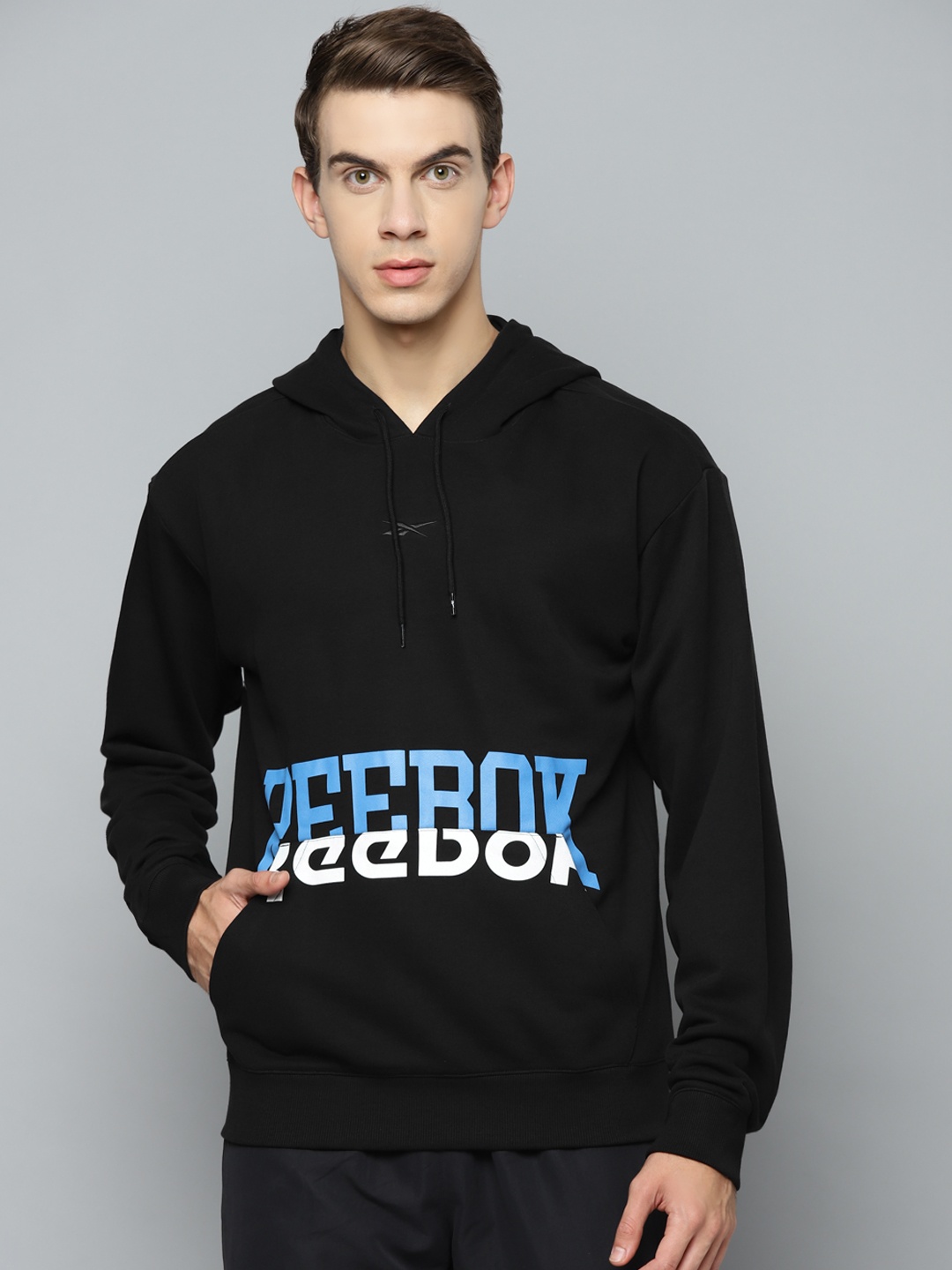

Reebok Classic Unisex Black Brand Logo Print Basketball Hoodie