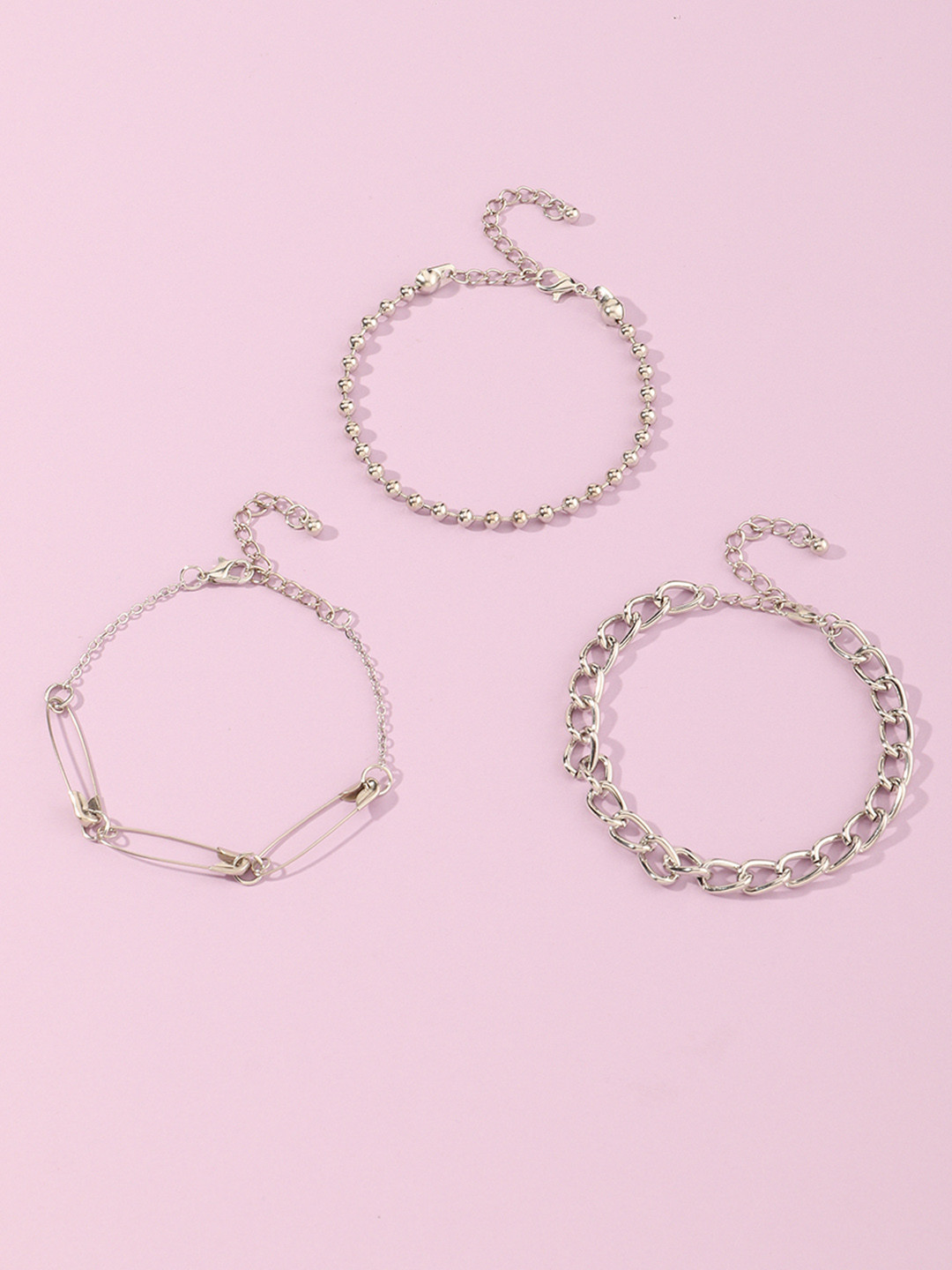 

URBANIC Women Set of 3 Silver-Toned Link Bracelet