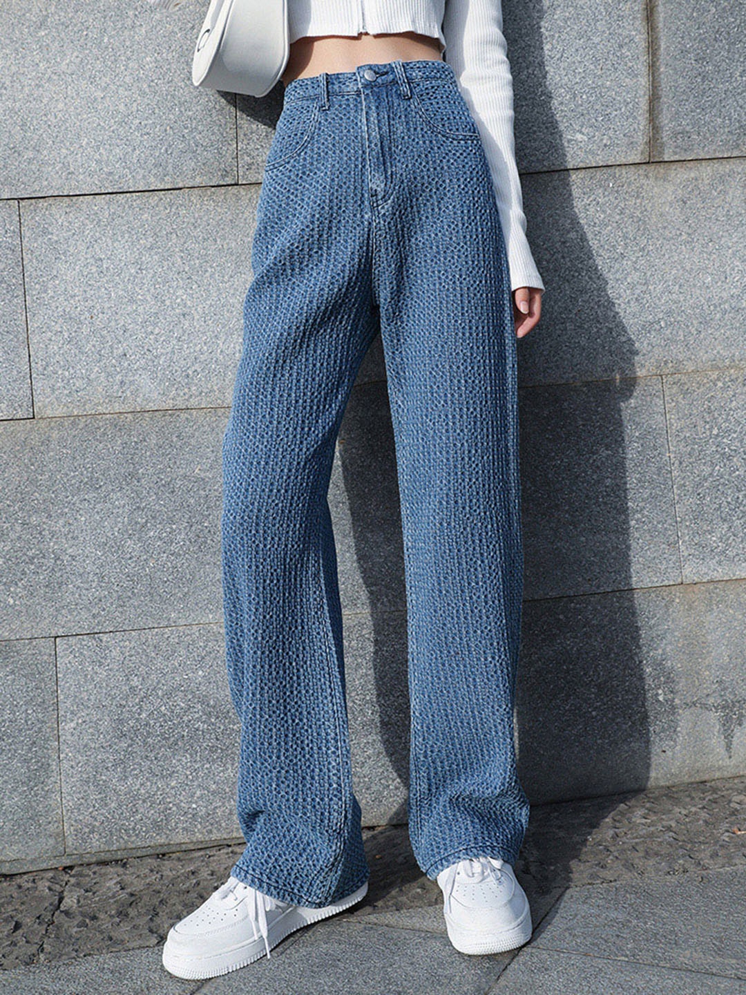 

URBANIC Women Blue Striped Straight Fit Stretchable Jeans