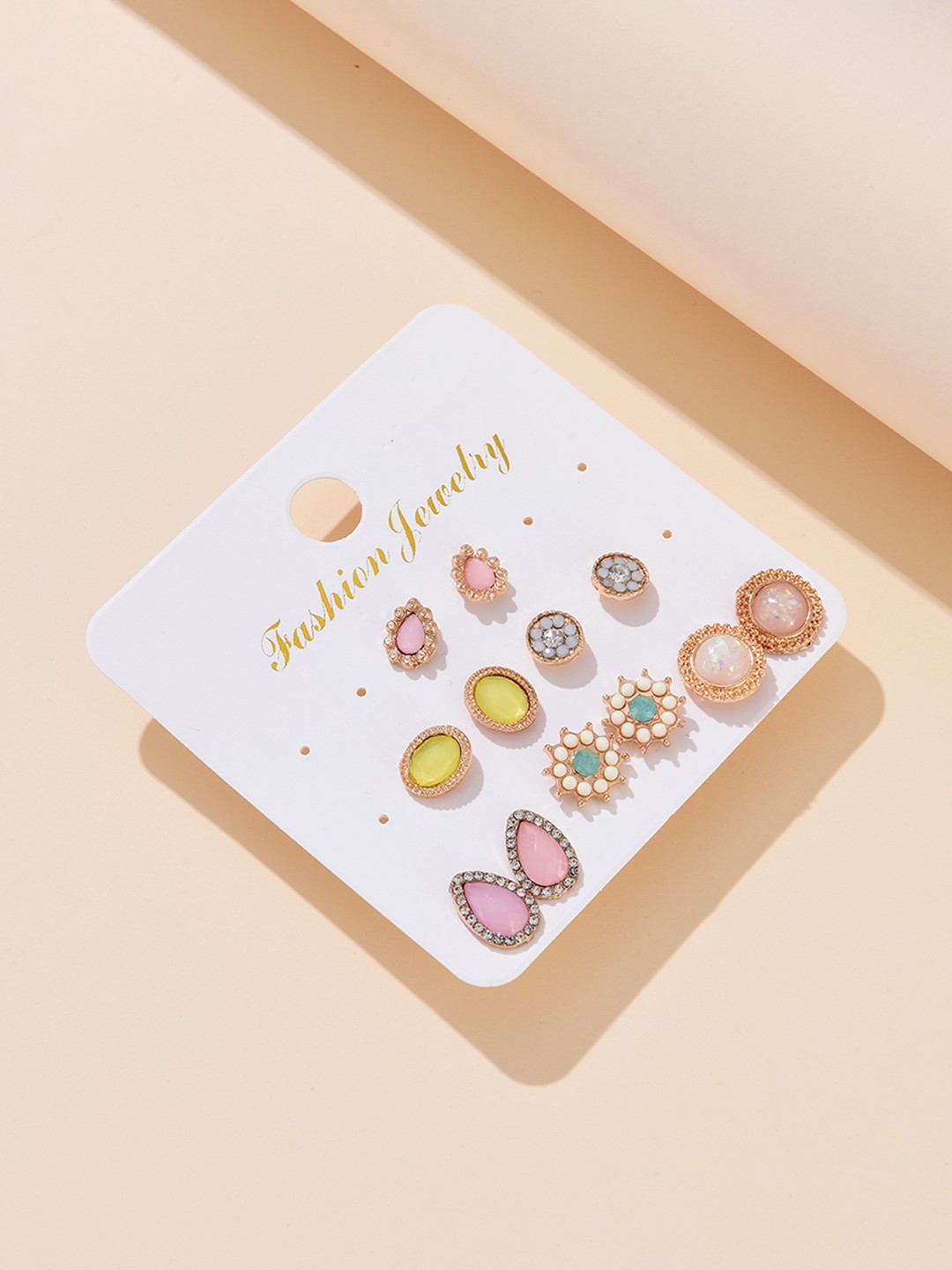 

URBANIC Set of 6 Stone-Studded Studs, Multi