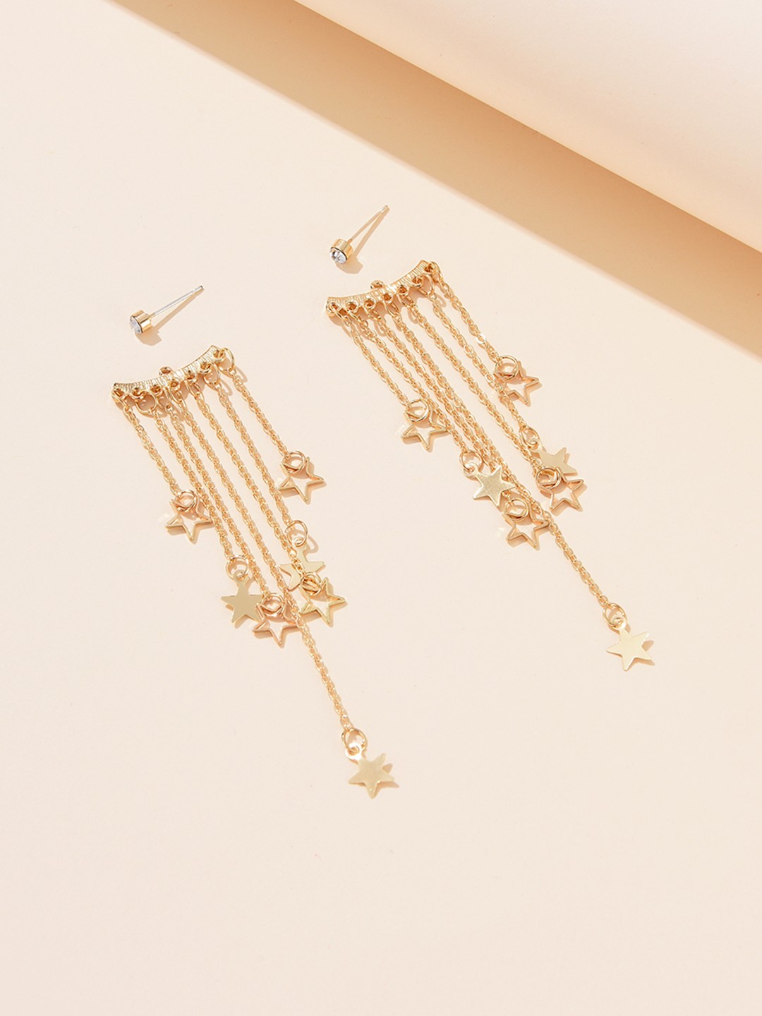 

URBANIC Gold-Toned Star Shaped Stone-Studded Jacket Drop Earrings