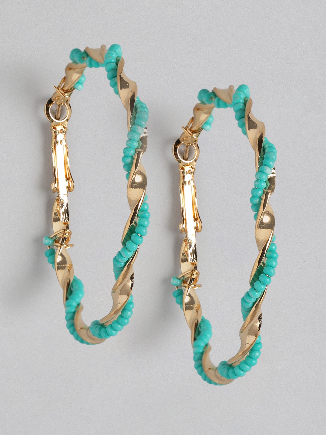 

URBANIC Turquoise Blue & Gold-Toned Beaded Circular Hoop Earrings