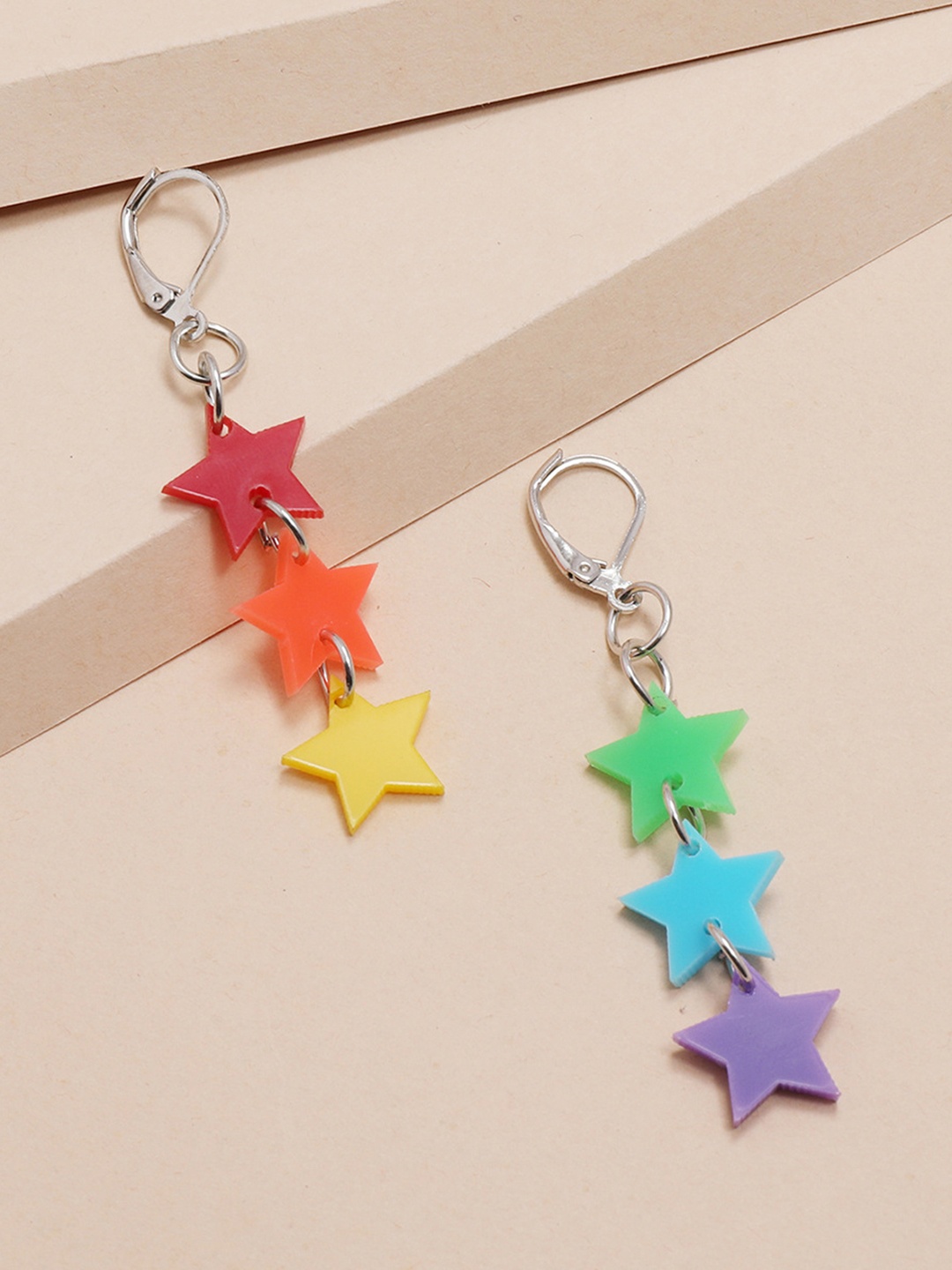 

URBANIC Multicoloured Star Shaped Mismatch Drop Earrings, Multi
