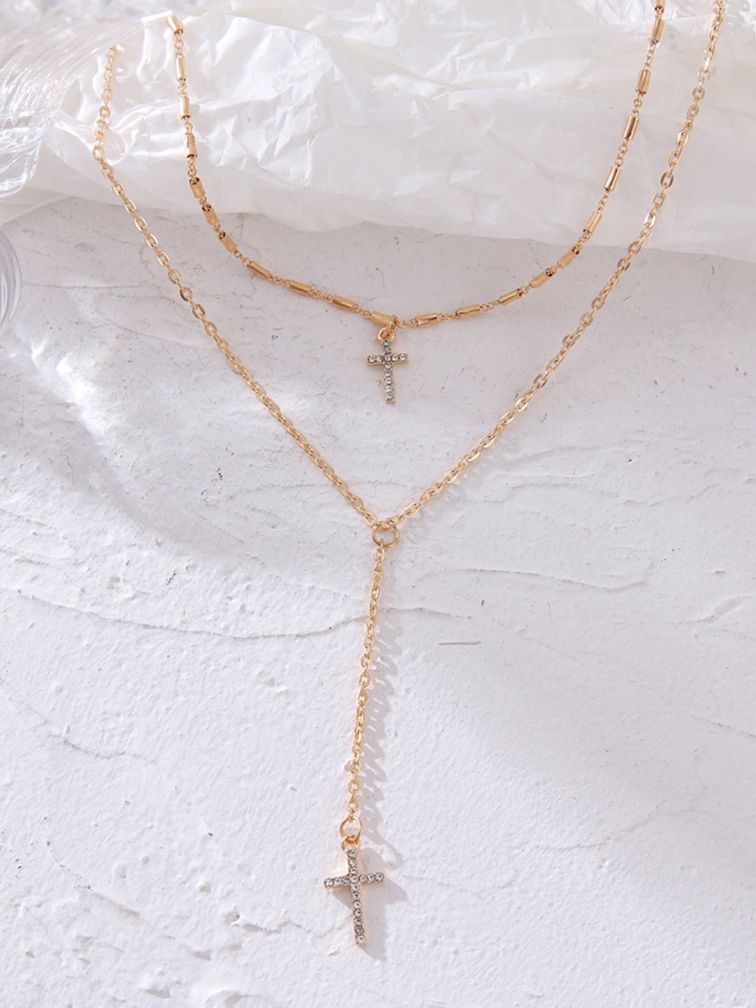 

URBANIC Gold-Toned Layered Necklace with Cross Charm