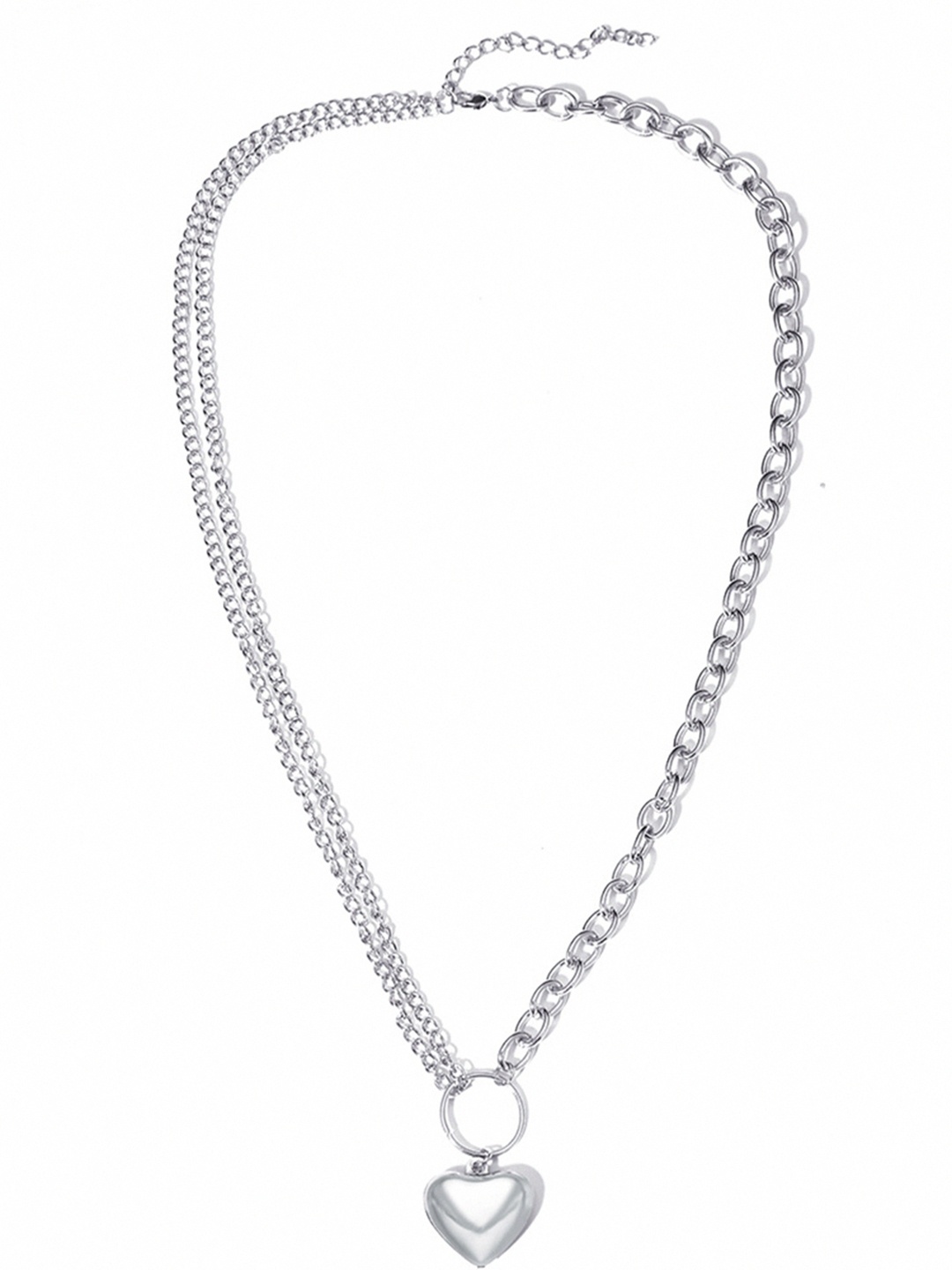 

URBANIC Silver-Toned Heart-Shaped Link Chain Layered Necklace