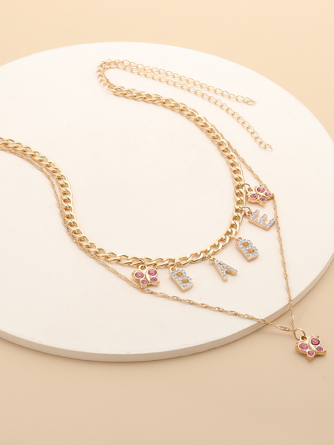 

URBANIC Set of 2 Gold-Toned & Pink Stone Studded Necklace